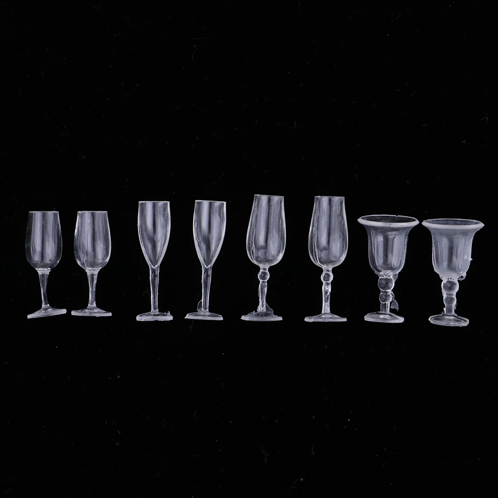 8pcs 1/12 Dollhouse Mini Wine Glass Dollhouse Tableware Clear Mugs Cups