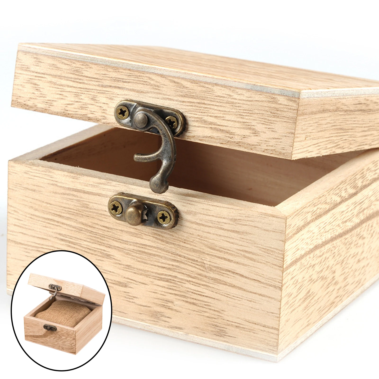 DIY Unpainted Wooden Watch Storage Case Wrist Watch Jewelry Box