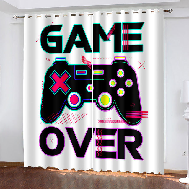 Cortinas de janela Gamepad para controle de jogo com água e fogo azul  vermelho, para meninos e meninas, jogos adultos, sala de estar, quarto,  painéis de cortina para jogos em estilo ficção