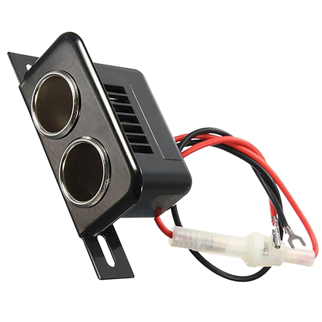 12V Black Car Motorcycle Tractor Boat Cig arette Lighter Double Sockets Plug 10A
