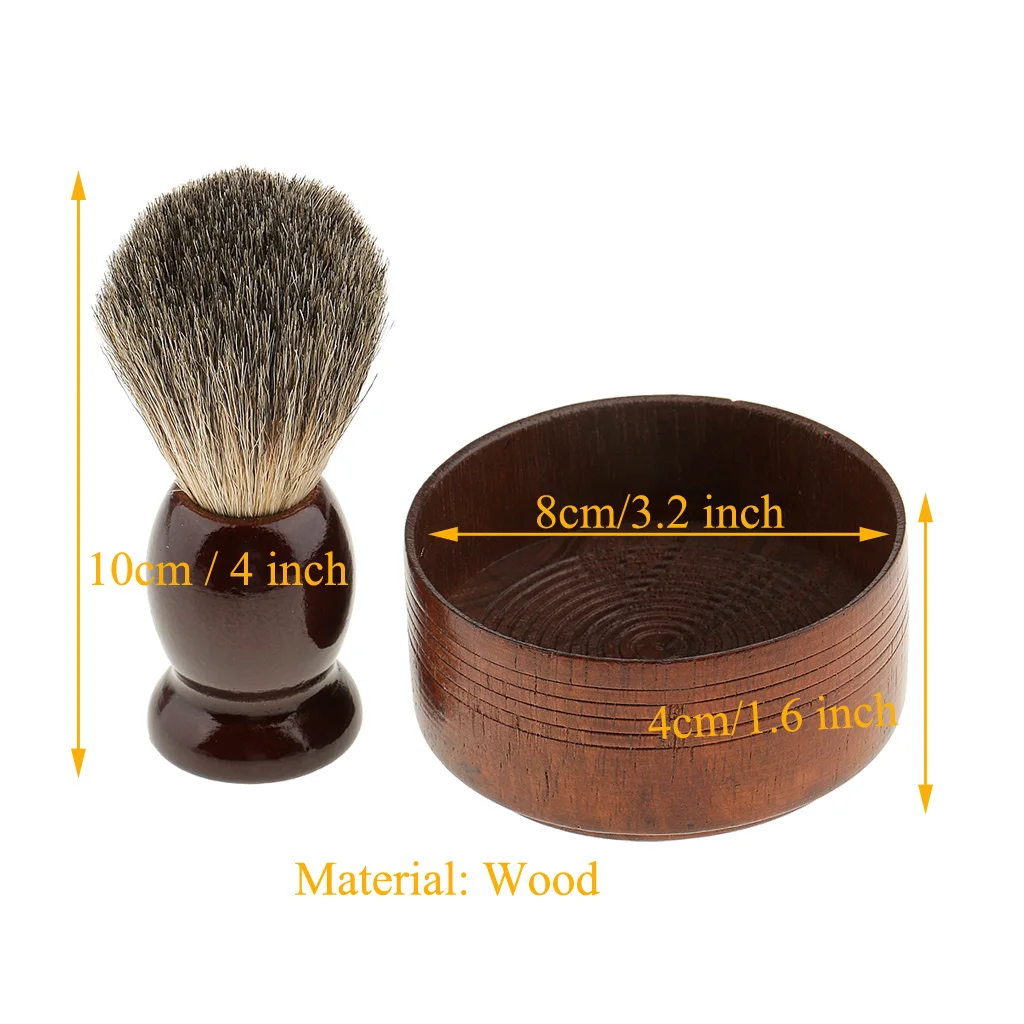Wooden Men`s Shaving Brush With Shave Mug Bowl Barber Beard Soap Cup Set