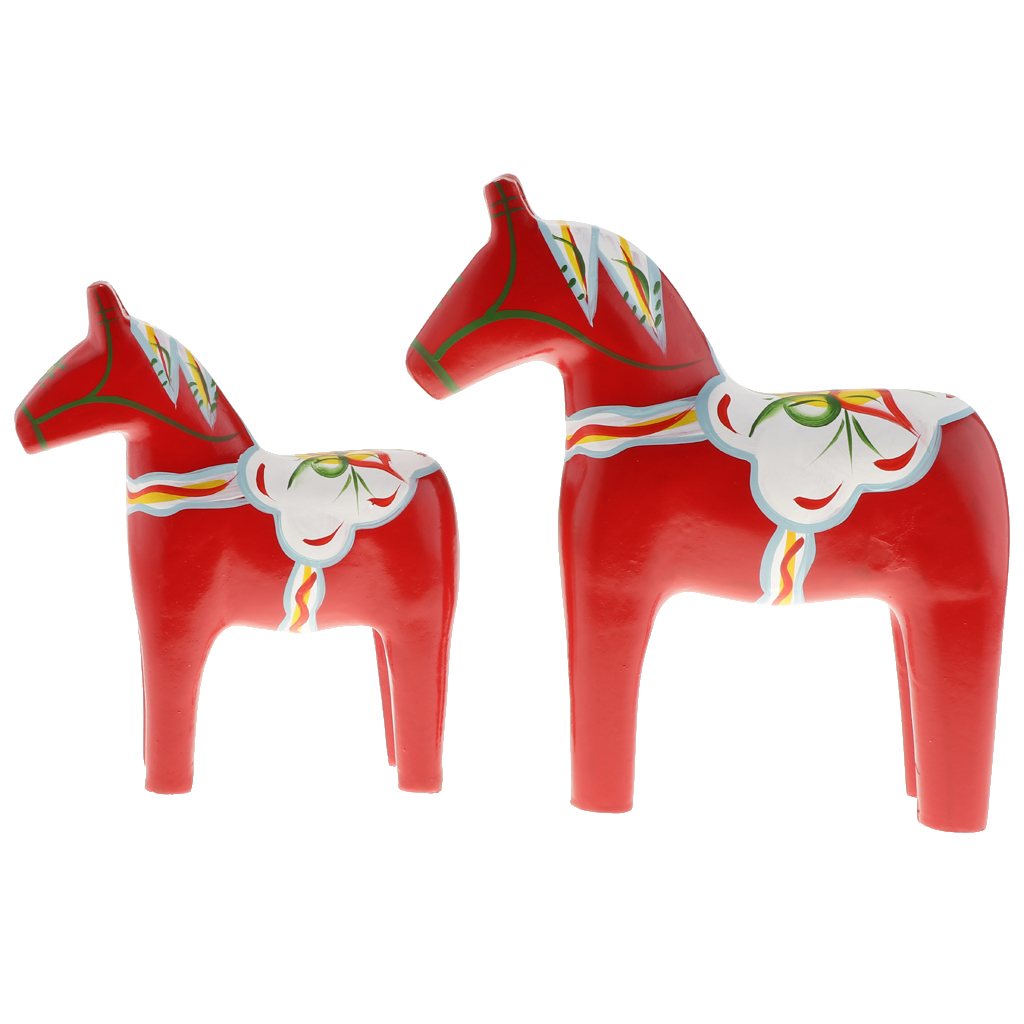 2 Pieces Dala Horse - Swedish Dala Horse Statue - Vintage Unfinished Wooden Horse Figurine Statue 2 Colors Available