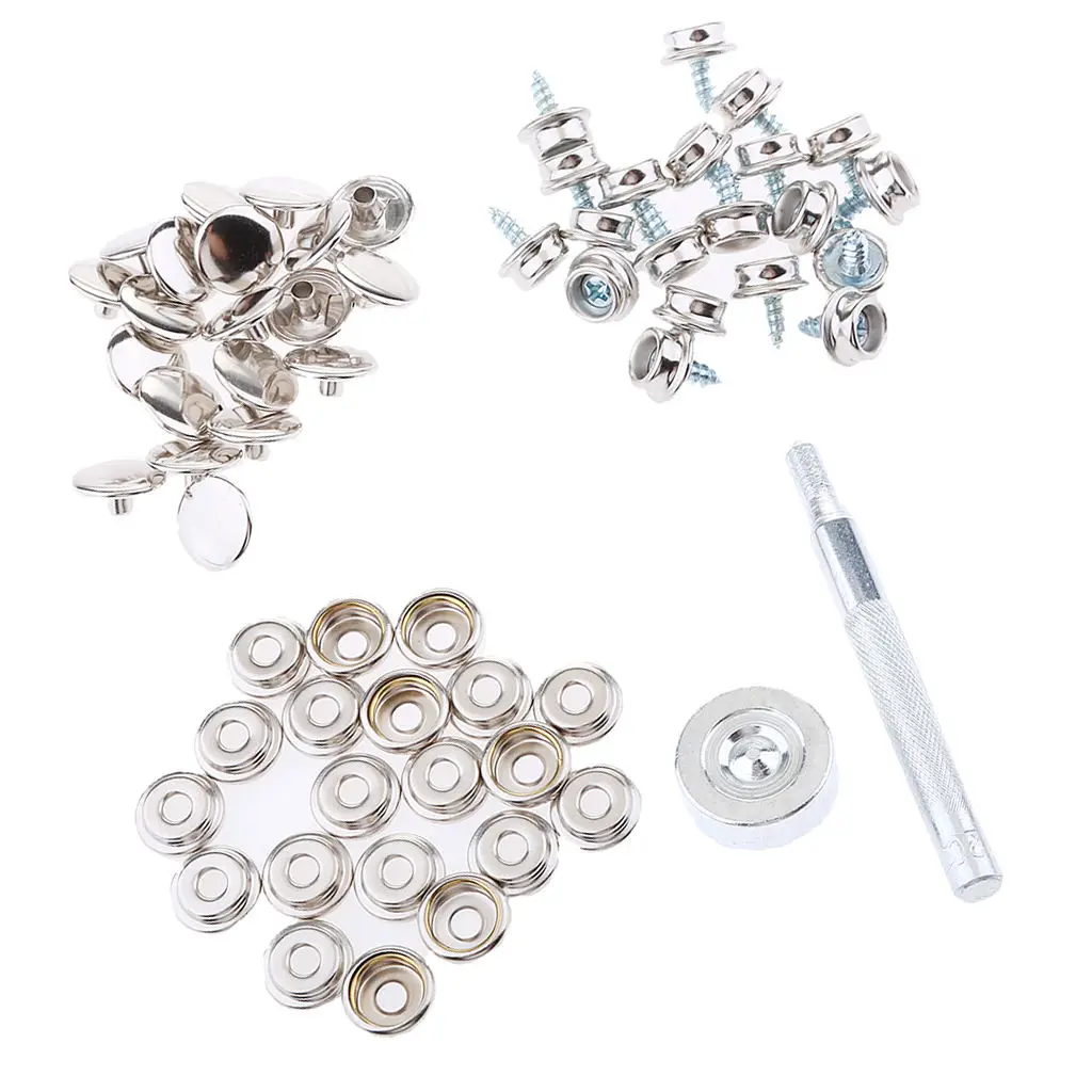 152Pcs Stainless Steel Boat Marine Cover Fastener Snap 3/8`` Screw Kit with Installation Tool