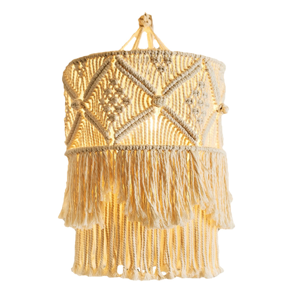 Retro Macrame Tassel Lamp Shade Ceiling Pendant Light Cover Modern Bedroom Living Room Baby Room Bohemian Lampshade Decoration