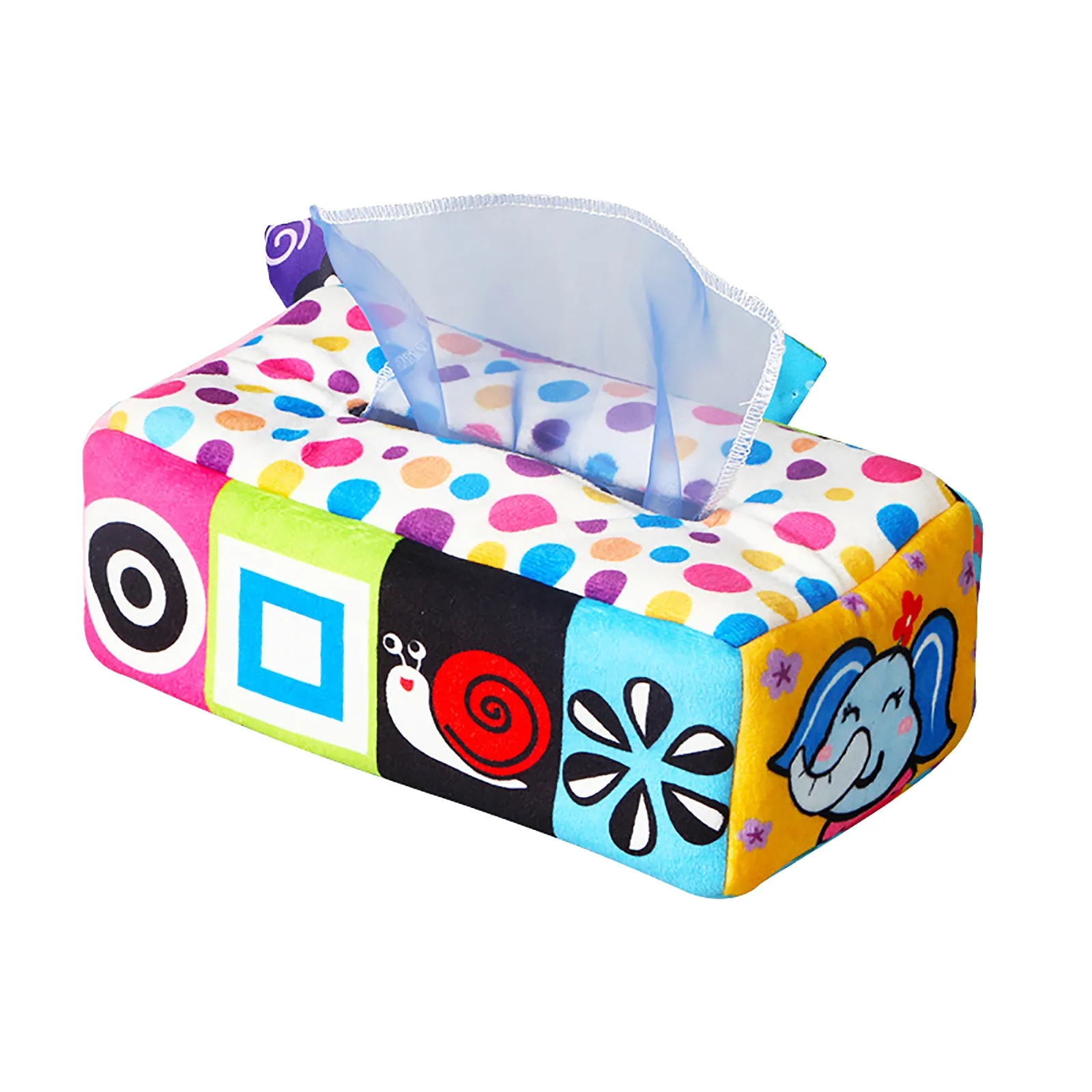 Boîte à mouchoirs réutilisable Sensory Wonder jouets sensoriels carrés en peluche douce boîte à mouchoirs sensoriels pour bébé jouet à contraste élevé pour cadeau de nouv apprentissage préscolaire 