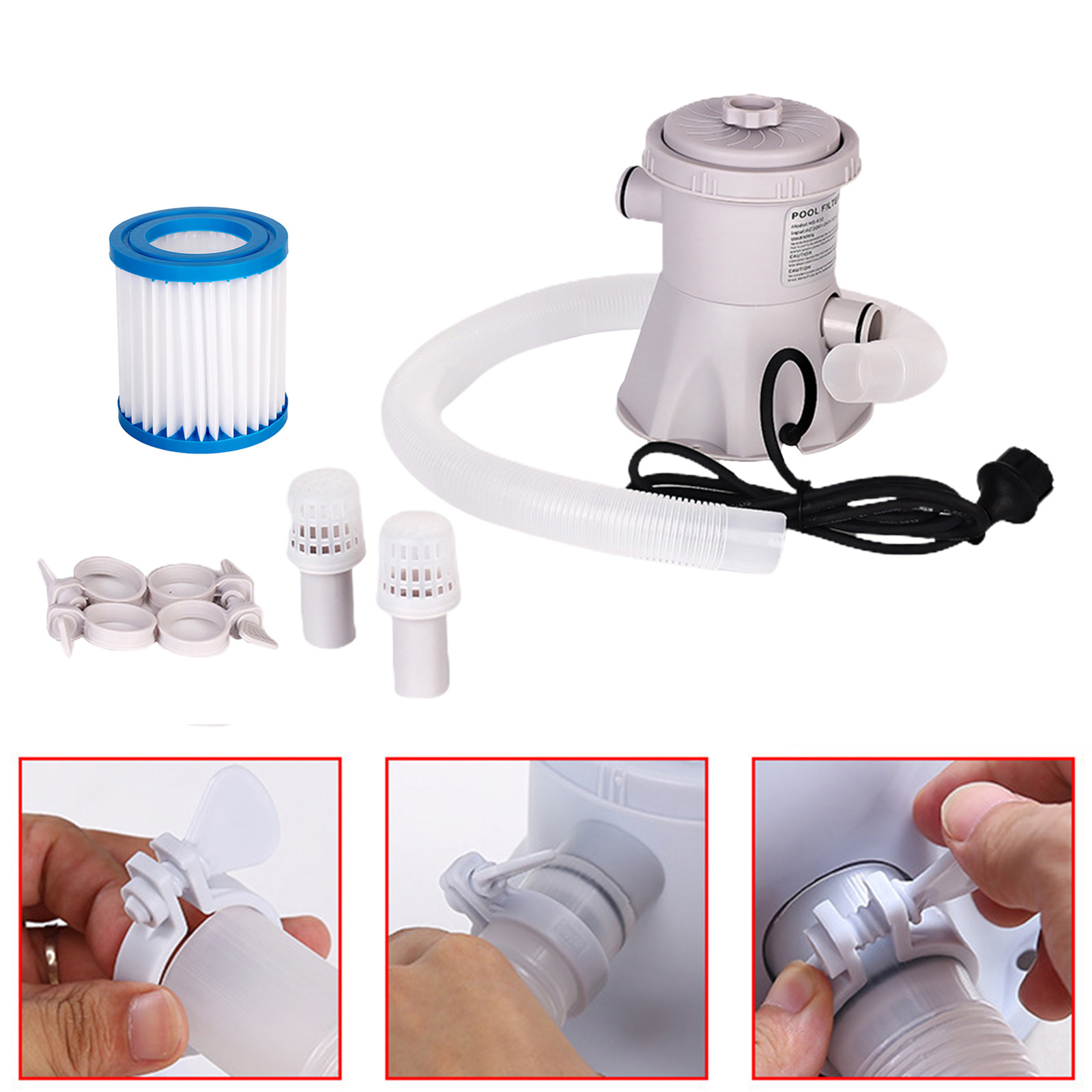 Above Ground Swimming Pool Filter Pump Electric 110V 20W Pool Filtering Kit with Filter for Padding Pools EU Type