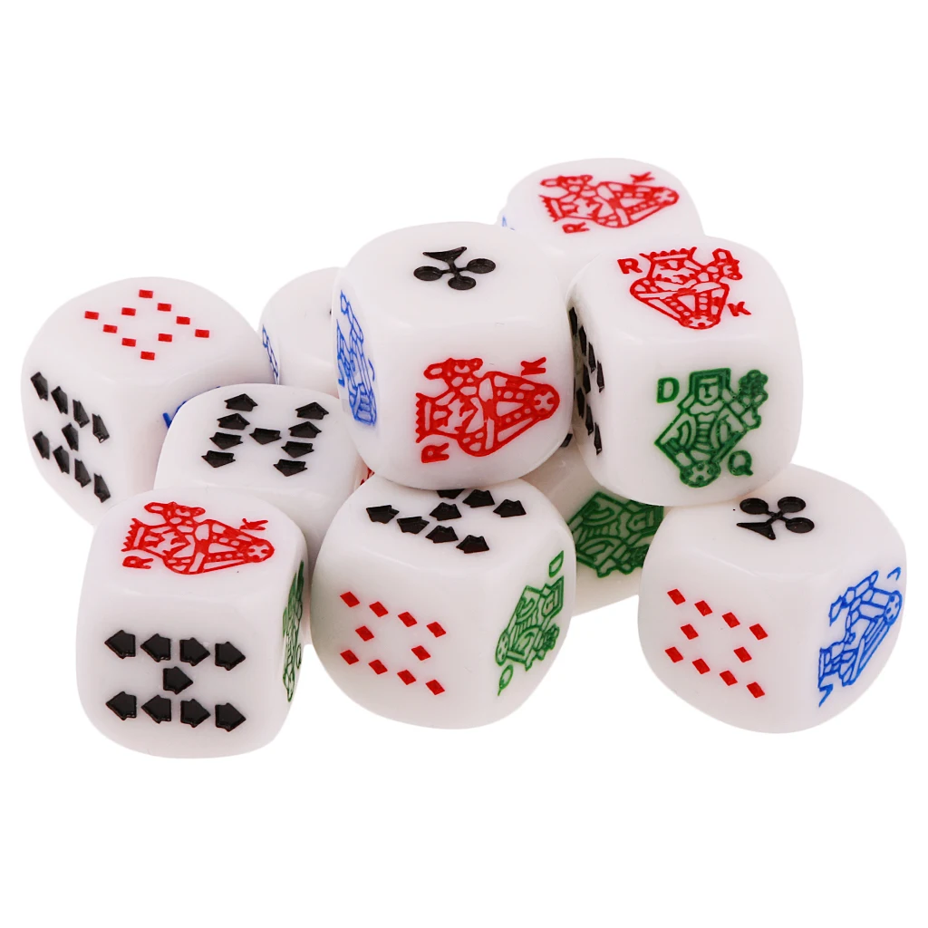 MagiDeal Hot Sale Acrylic 10Pcs 12mm Six Sided Poker Dice for Casino Poker Card Game Favours for Fun Family Pub Game Dice Toy