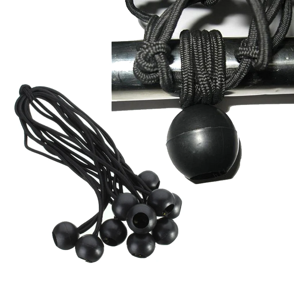 10 Pieces Elastic Tent Fix Cords Black Ball Bungee Loop Strap Tarpaulin Canopy Holder Wire