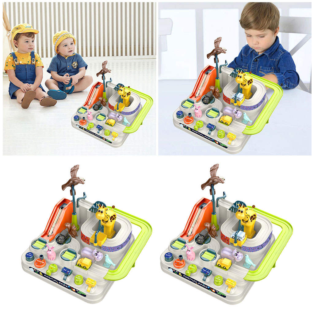 Kids Puzzle Race Tracks Car Adventure Toy Car Sliding Track Toy Playset Animal Park Adventure Track for Kids Boys Girls Toddlers