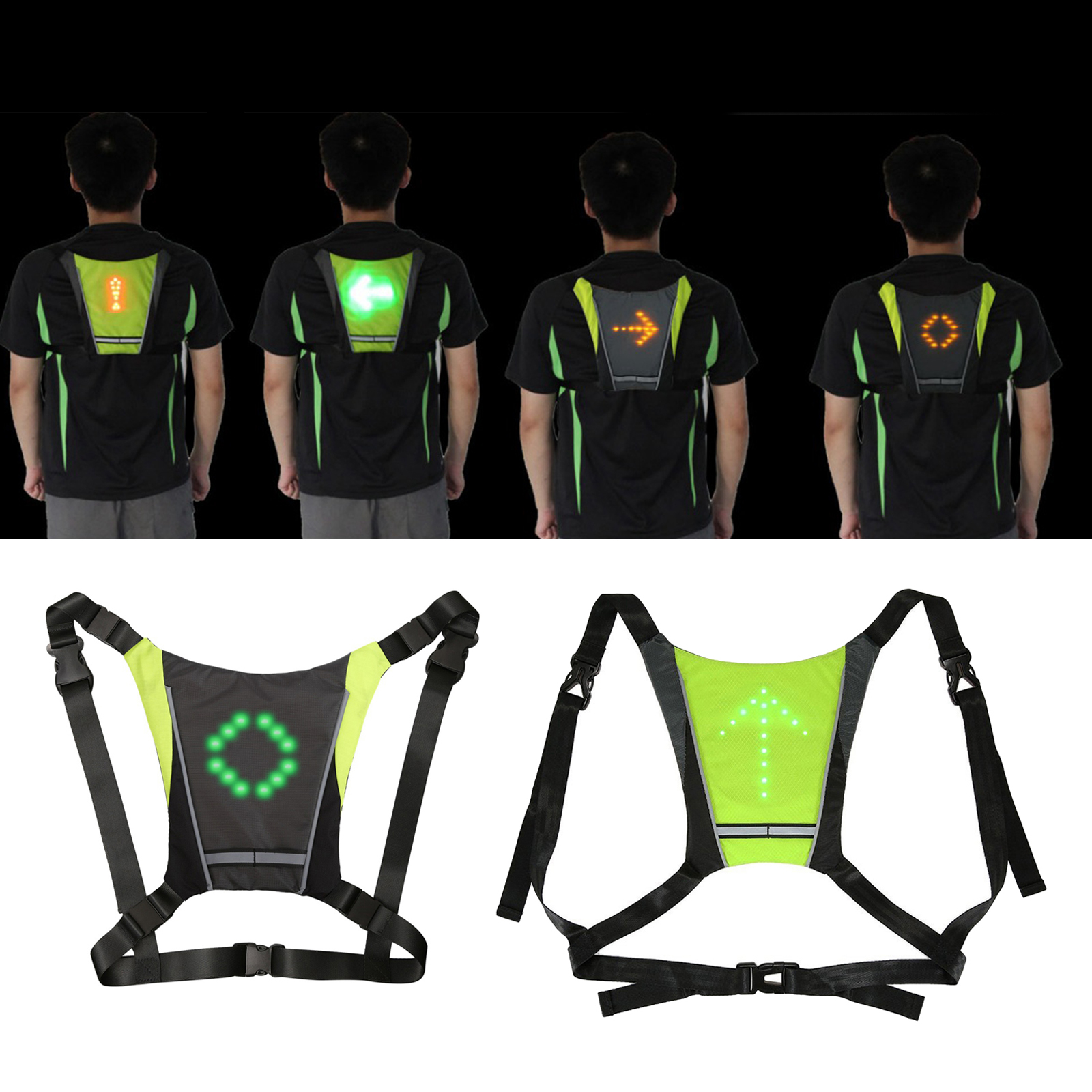 LED Turn Signal Vest Bike Direction Indicator Pack Remote Control Safety Light