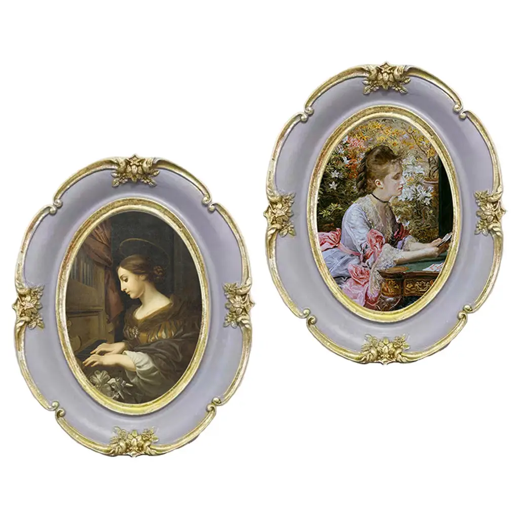 Vintage Baroque Oval Photo Frame Antique Table Resin Decoration Ornate Textured Picture Frame for Home Decor European Style