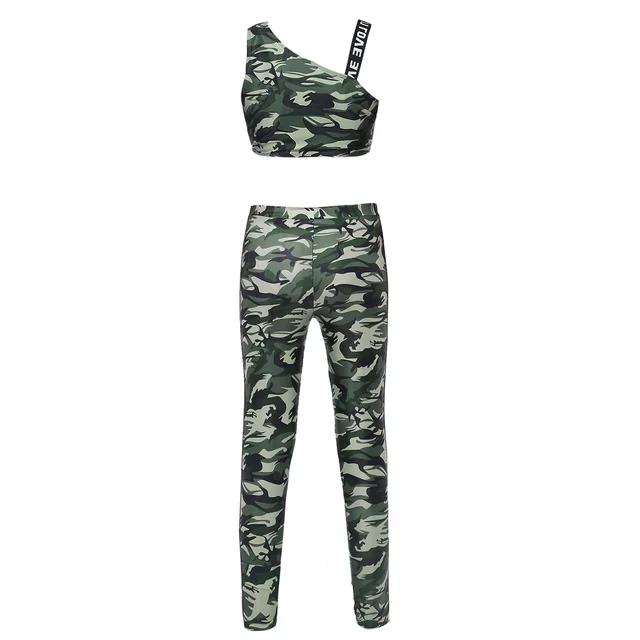 Mädchen Camouflage Sport Kleidung Set Tank Top Lange Hose Leggings für  Training