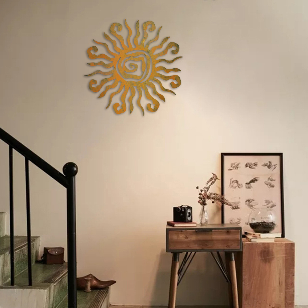 Hanging Decoration Wrought Iron Metal Engraving Crafts Novel Sun Statue for Home, Bedroom, Living Room, Office, Garden