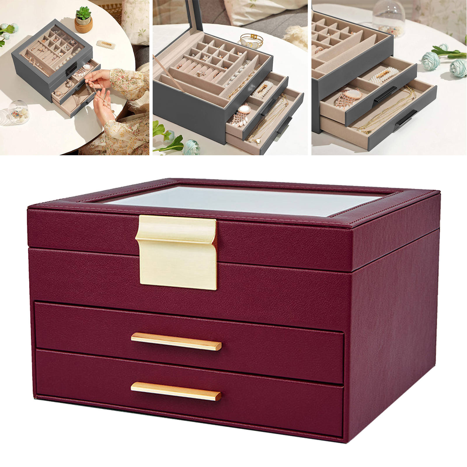 Multi-Layer Jewelry Organizer Portable Large Removable Jewelry Case for Bangle Rings Girls