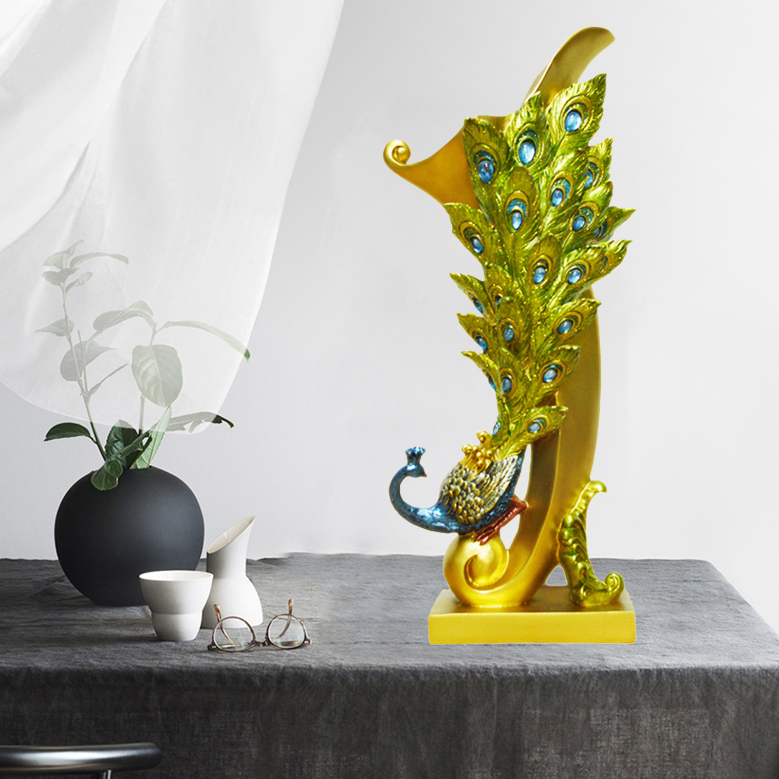 Nordic Resin Gorgeous Peacock Shaped Flower Pot Statue Sculptures Figure Plant Dried Flowers Pot Crafts Living Room Decorations