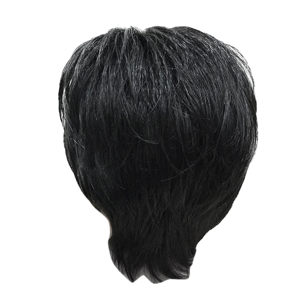 Women Human Hair Wig, Black Short Hairpieces Wavy Layered Hairstyle, 25cm/10