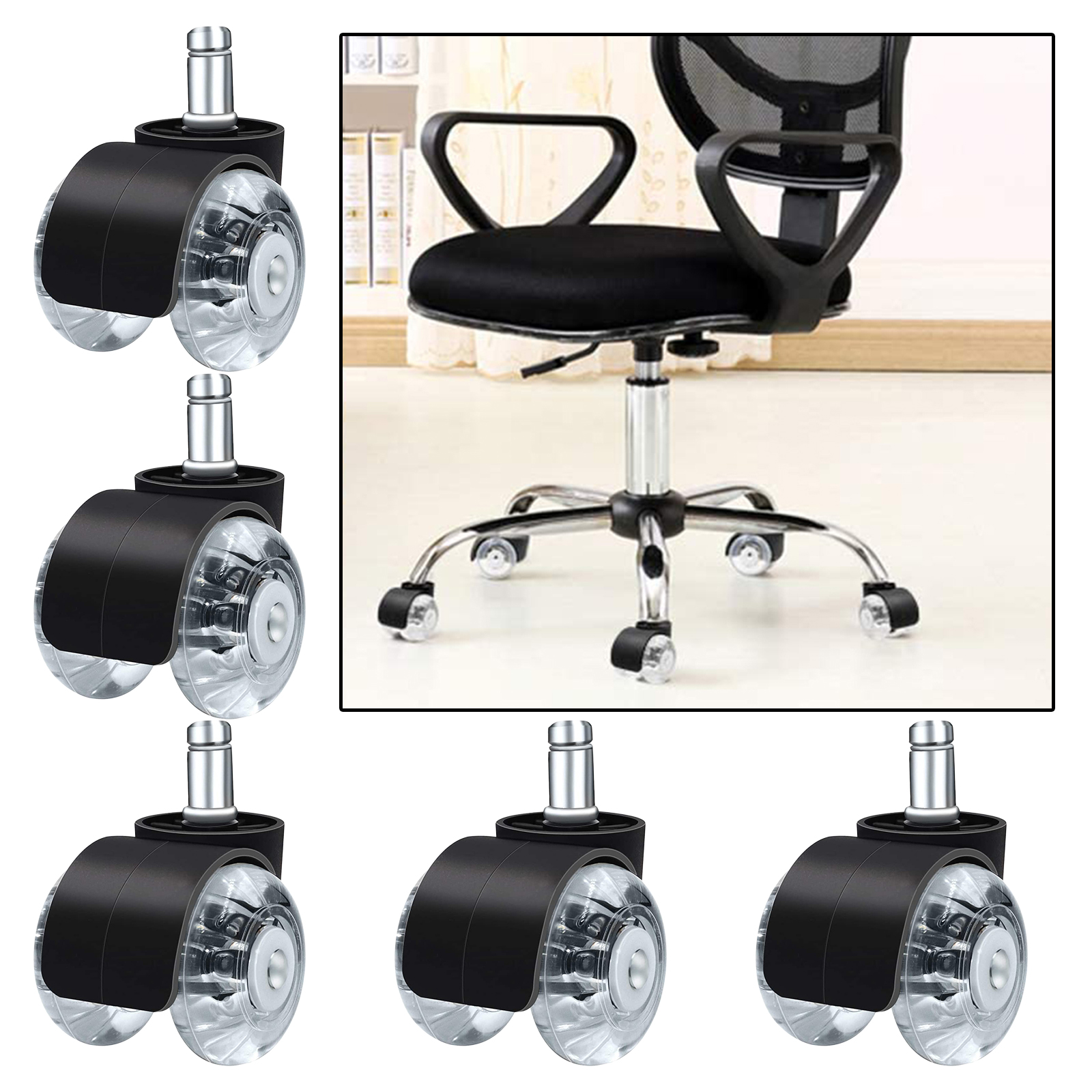 5 Pcs Replacement Heavy Duty Computer Swivel Office Chair Caster Wheels Set Floor Rollers Furniture Accessories