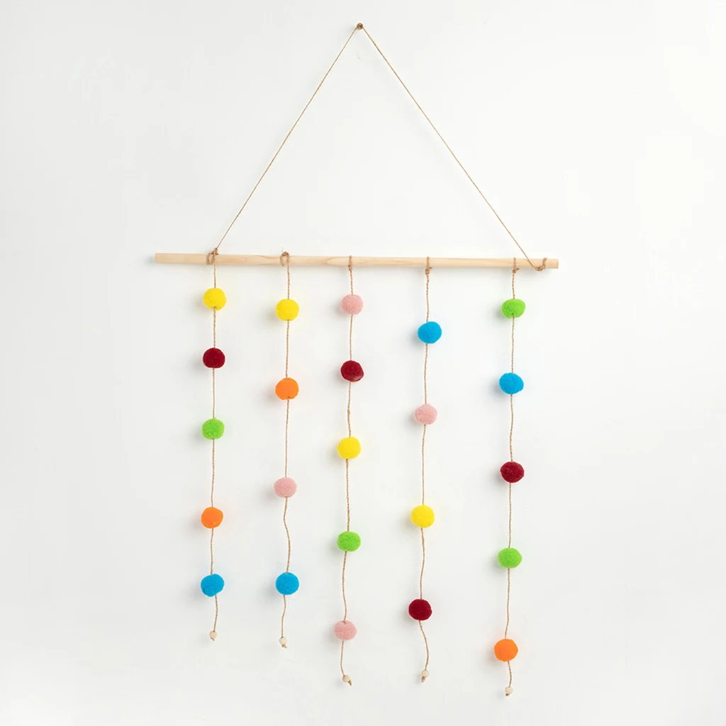 Colorful Rainbow Macrame Wall Hanging Decoration Cotton Tassel Kids Room Decor Boho Nursey Dorm Woven Pom Pom Ball Ornament