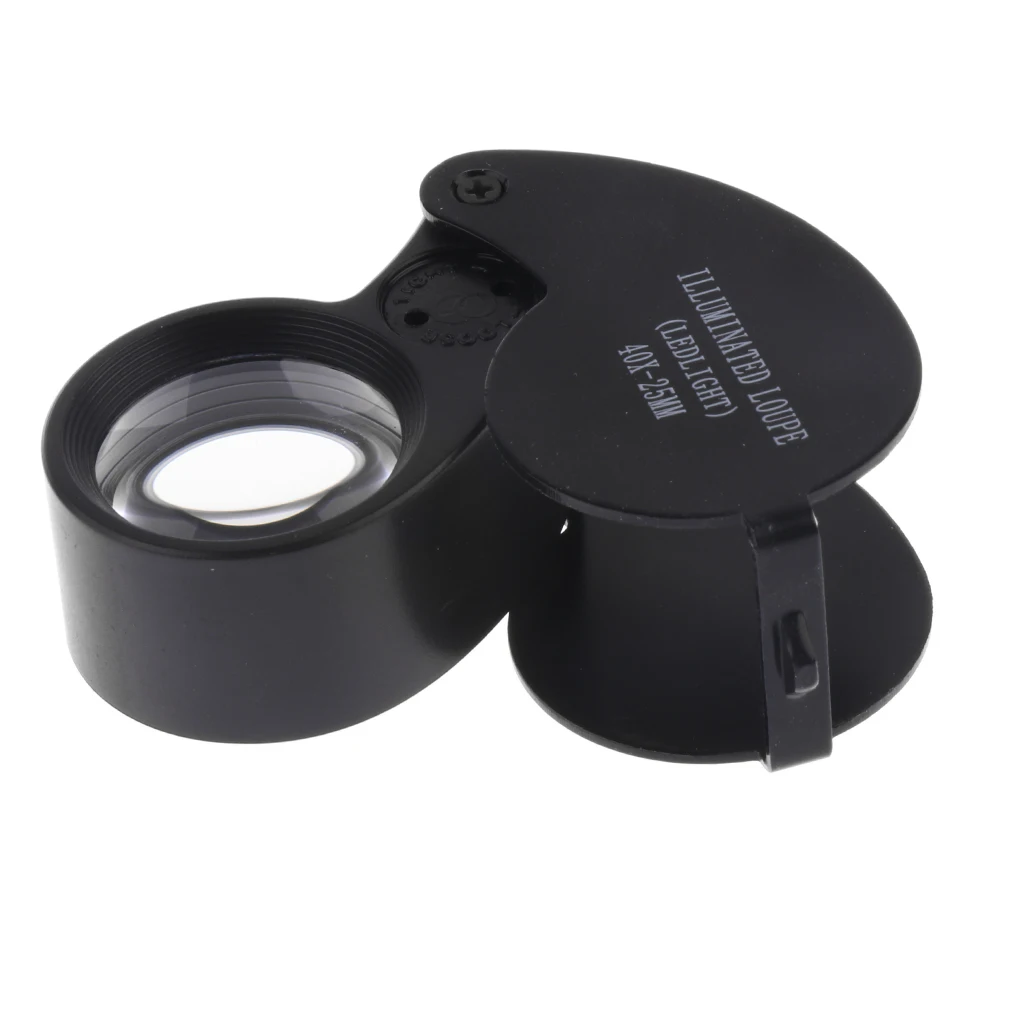 40X 25 mm Illuminated Jeweler LED Loupe Magnifier with Metal Construction and Optical Glass Jewelry Tools Black