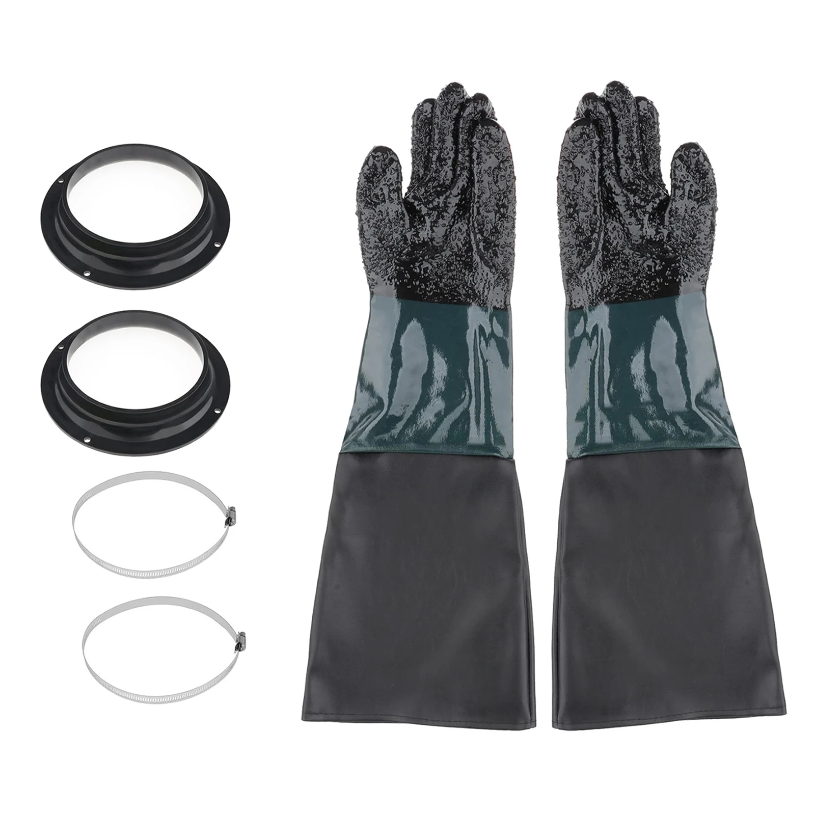 2-in-1 12x24'' Long Gloves with Holders for Sandblasting Sand Blast Cabinet 