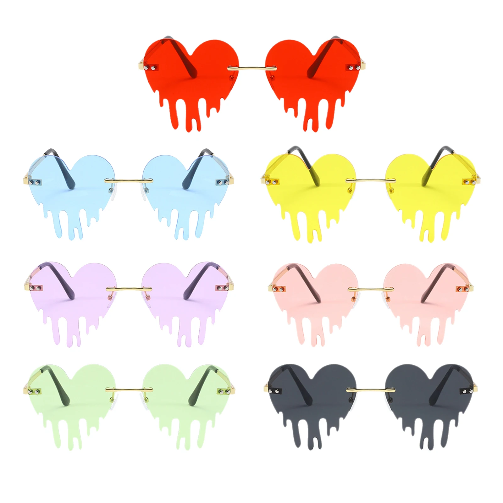 Fashion Dripping Heart Sun Glasses Personality Party Eye Glasses Frameless Fashion Dripping Heart Sun Glasses Personality Party Eye Glasses Frameless