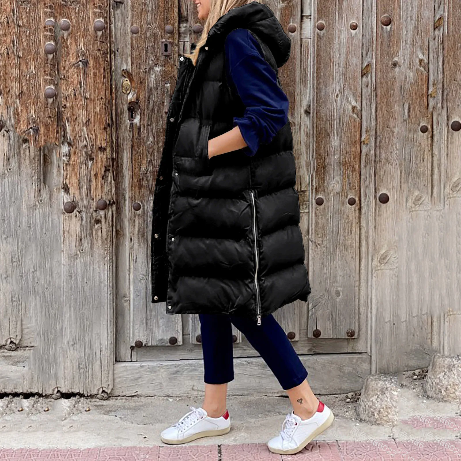 sujinxiu Women Plus Size Long Down Vest Fall Winter Stand Collar Thick Sleeveless Long Jacket Outdoor Warm Zipper Parka Coat 