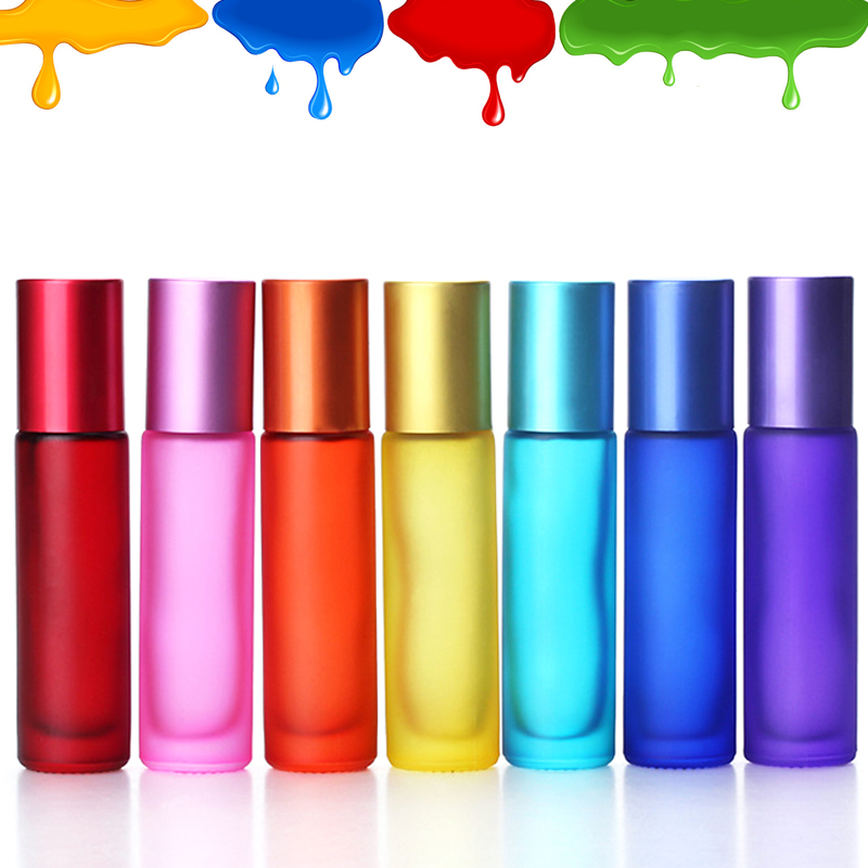 Best of 1 / 5 / 10PCS 10ml Portable Frosted Colorful Thick Glass Roller Essential Oil Perfume Bottles Travel Refillable Rollerball Vial Reviews & Tips