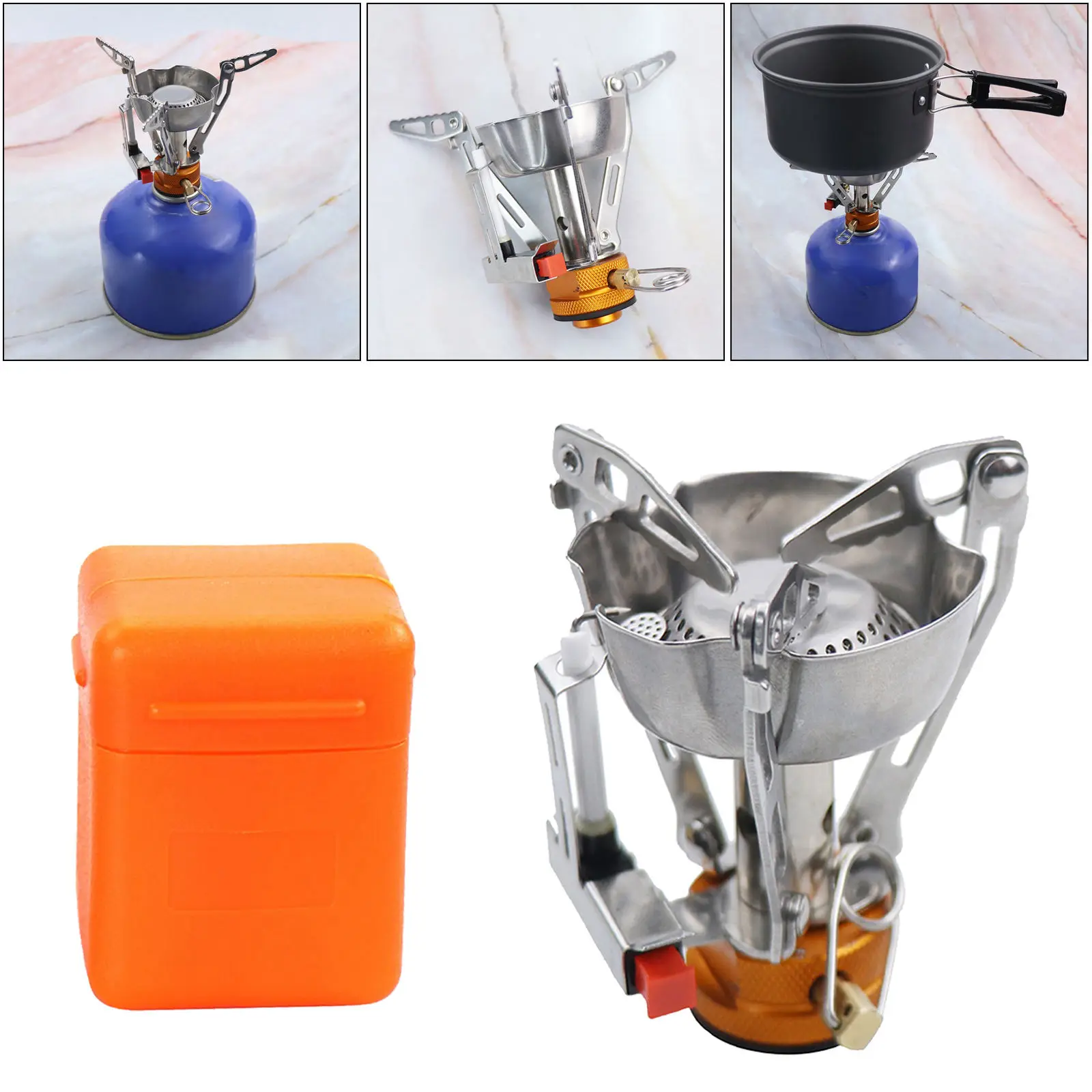 3000W Portable Windproof Camping Gas Stove with Adapter Convertor for Traveling Trekking