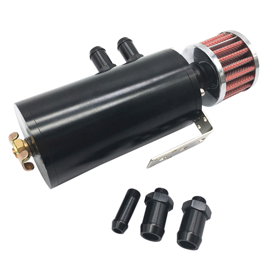 Aluminum 2 Port Oil Catch Can Reservoir Tank W/ Breather Filter Baffled