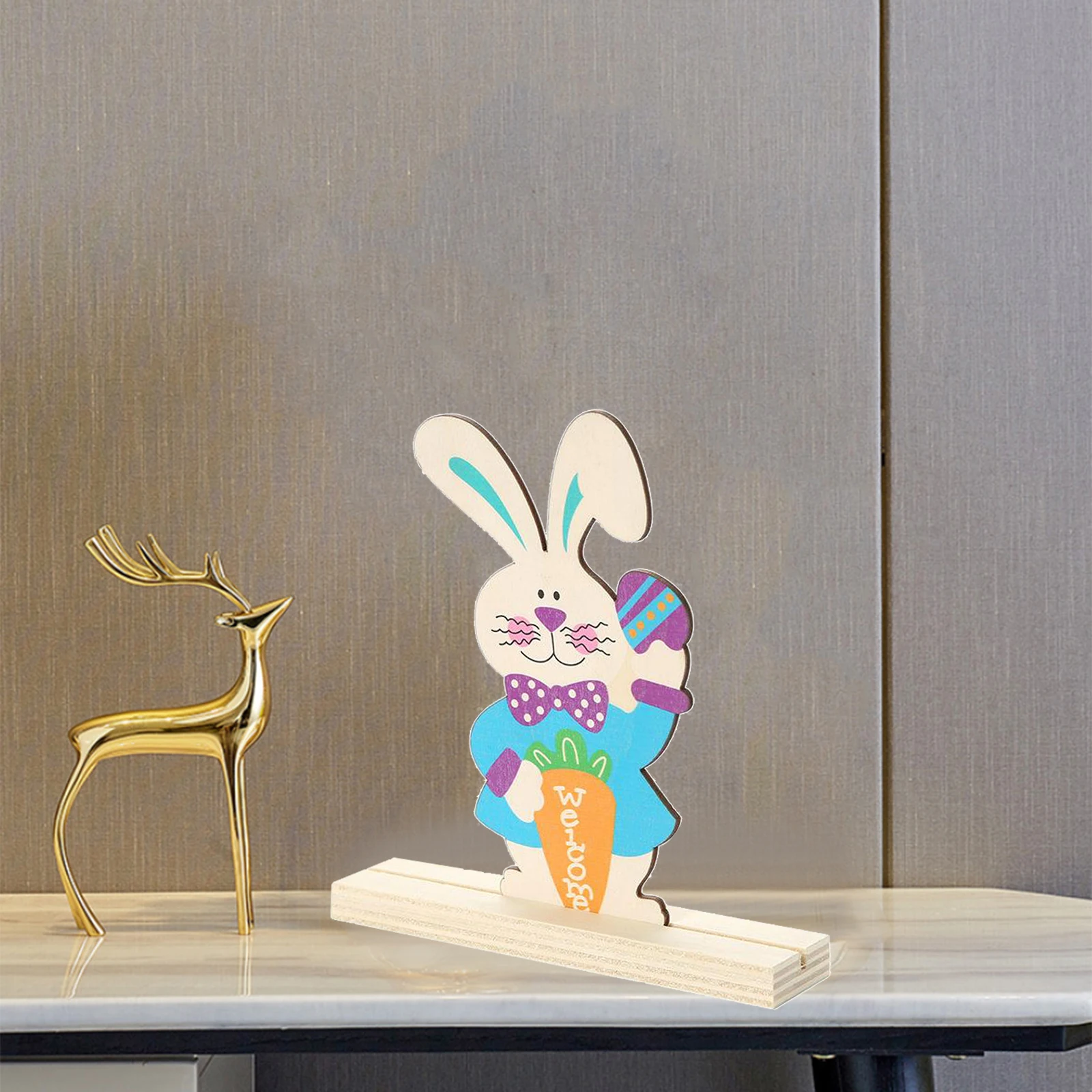 Standing Wooden Easter Bunny Ornament Cut Out Wood Spring Bunny Gifts for Inside Home Party Table Top