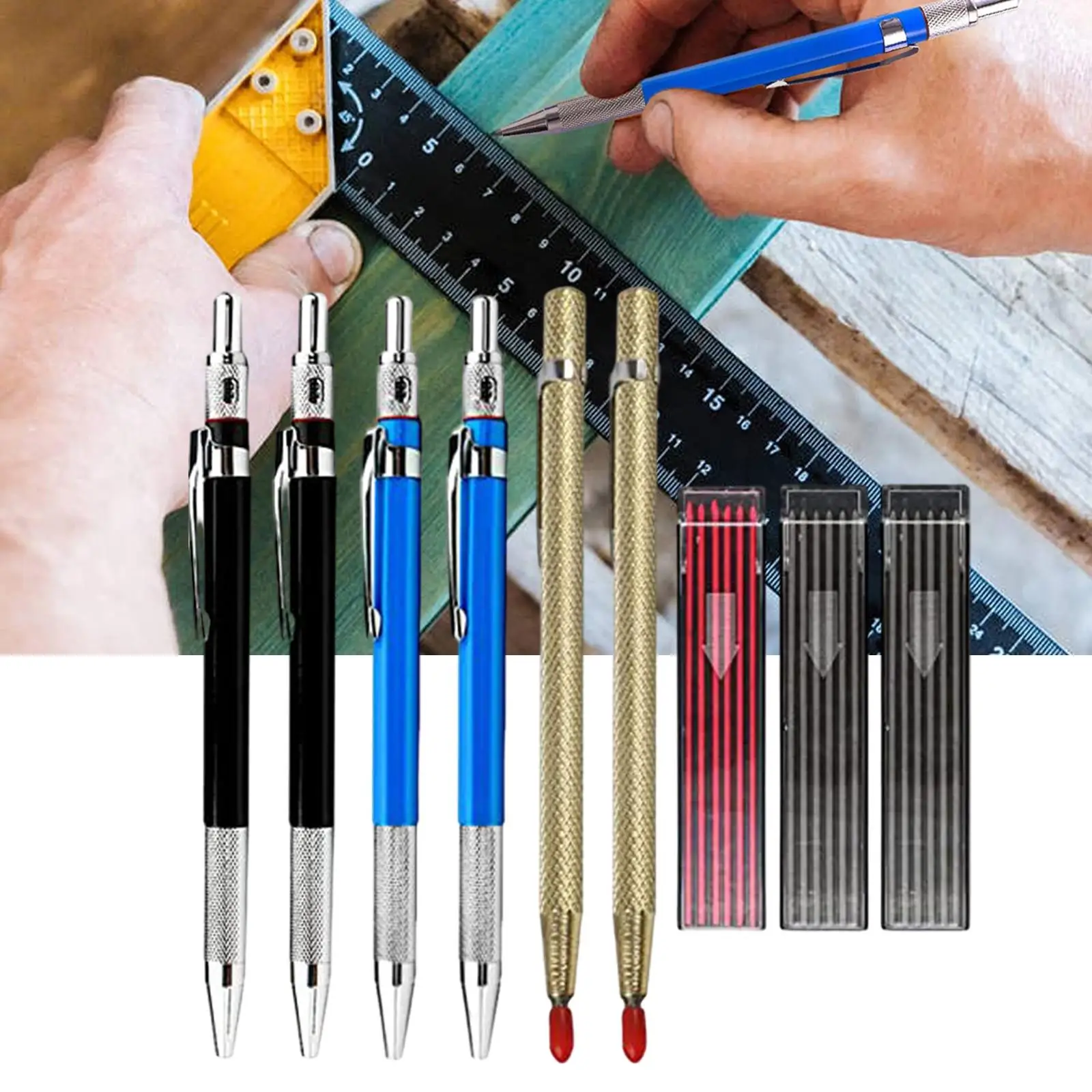 Carpenter Automatic Pencil Set with 36 Refills Leads Marker Set Marking Tool for Architect Scriber Glass Woodworking Ceramics