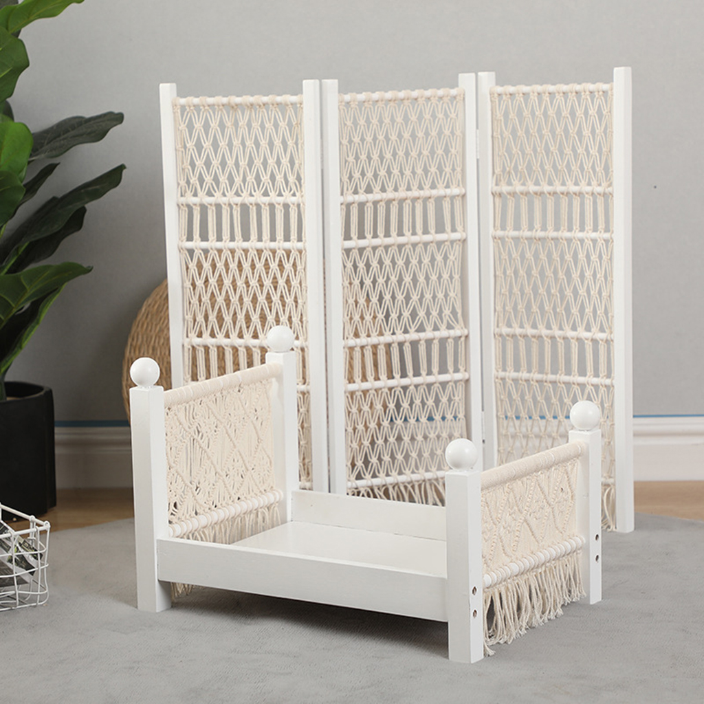Newborn Props Baby Crib White Wooden Detachable Posing Props with Tassels