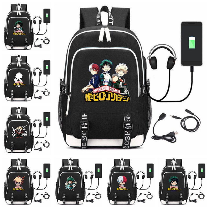 Anime meu herói academia mochila usb carga