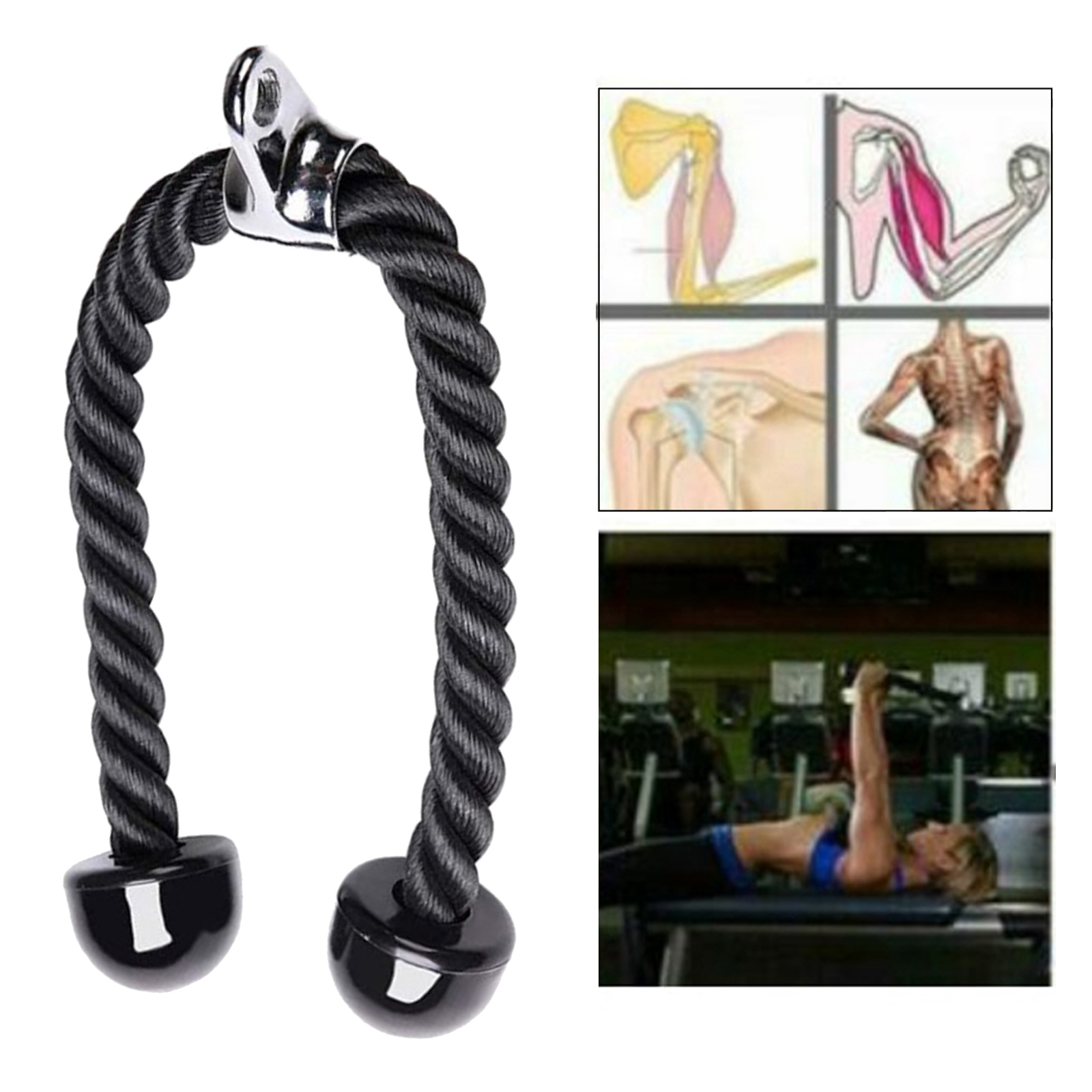 Tricep Single Rope Push Pull Down Pulley Cable Attachment LAT Pull Down Handle