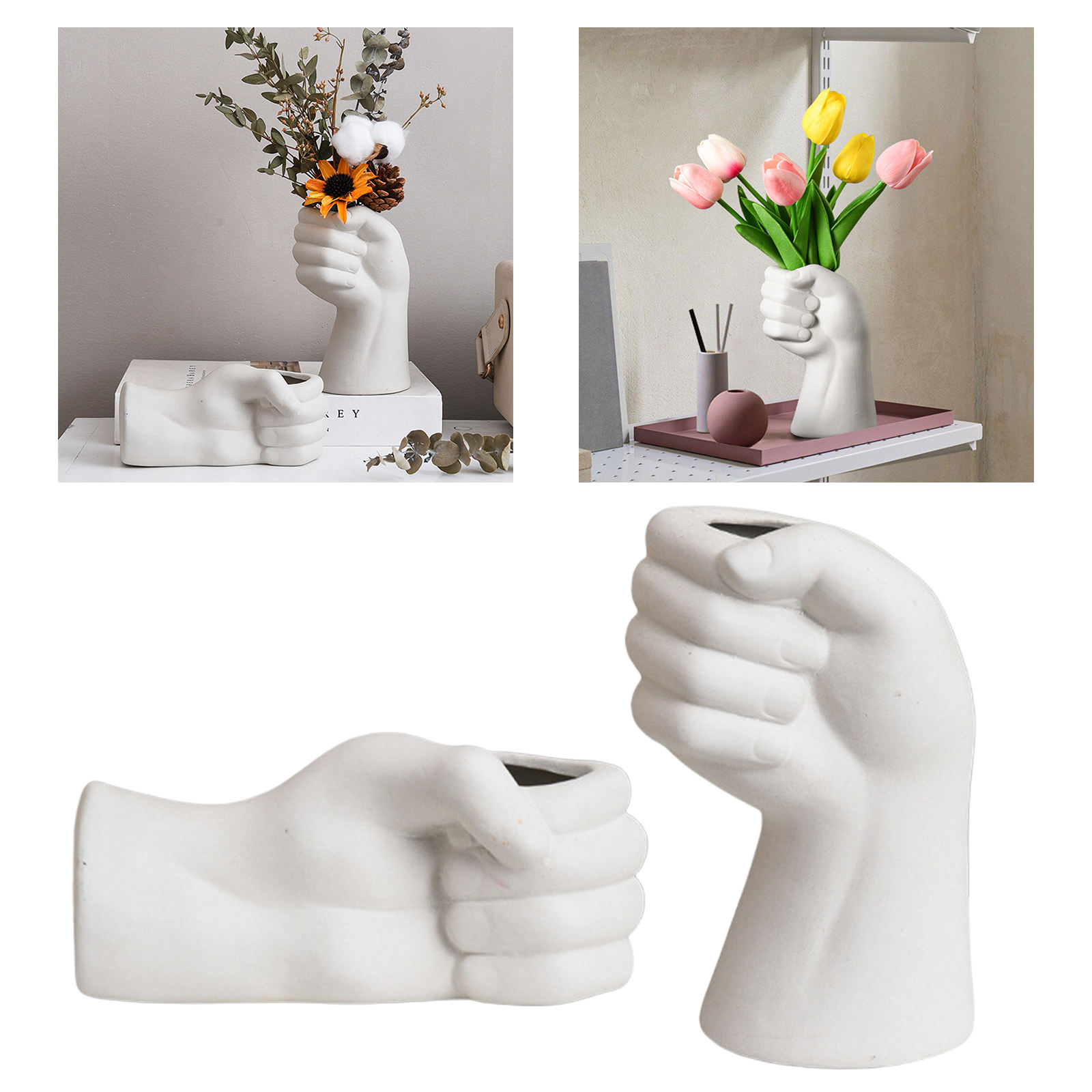 Creative White Ceramic Flower Vases Nordic Hand Shape Vase Sculpture Shelf Desktop Plant Pot Modern Home Office Art Decor Gifts