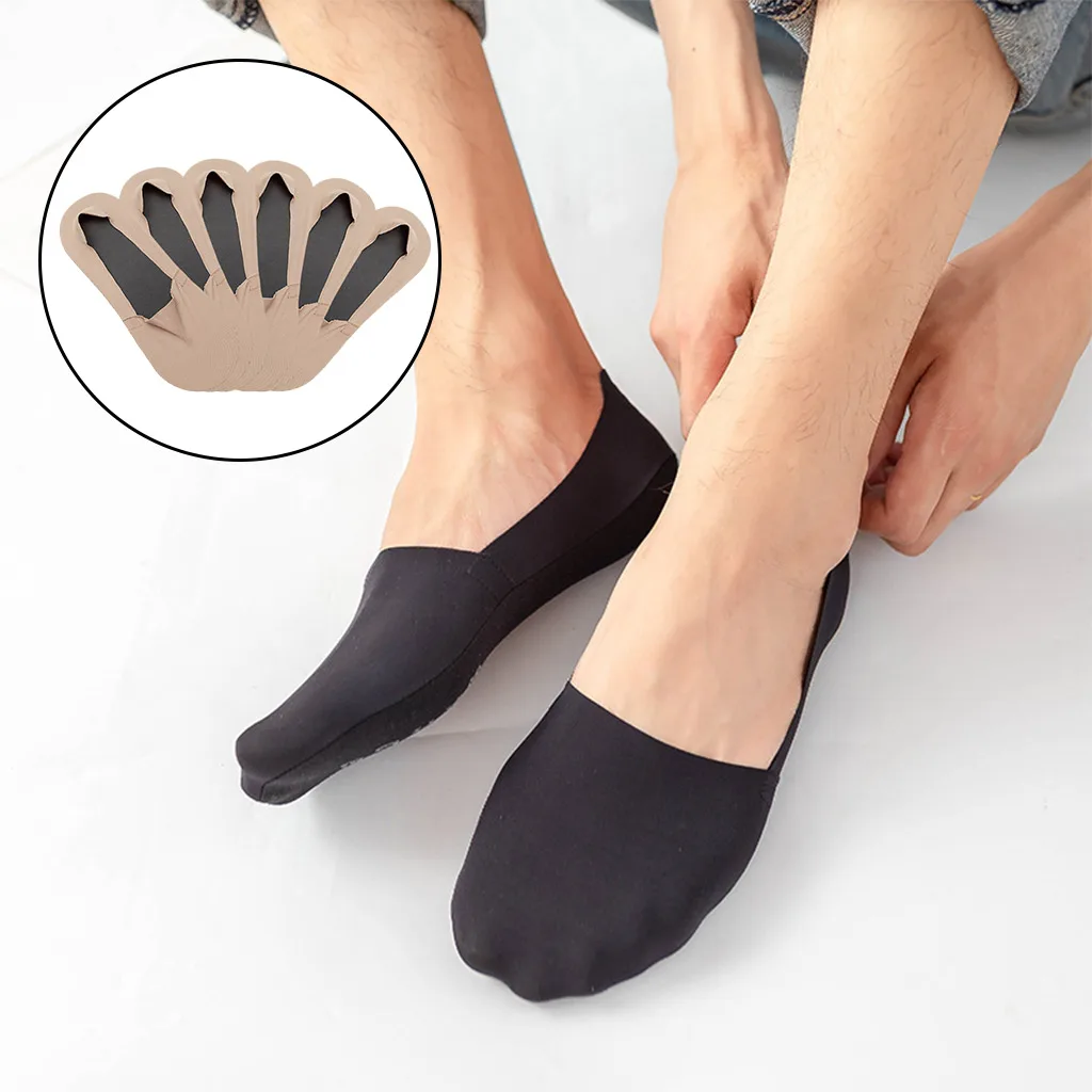 3 Pairs Breathable Invisible Boat Socks Mens No Show Low Cut Invisible Ice Silk Socks Non Slip Grip Liner Socks for Sneakers