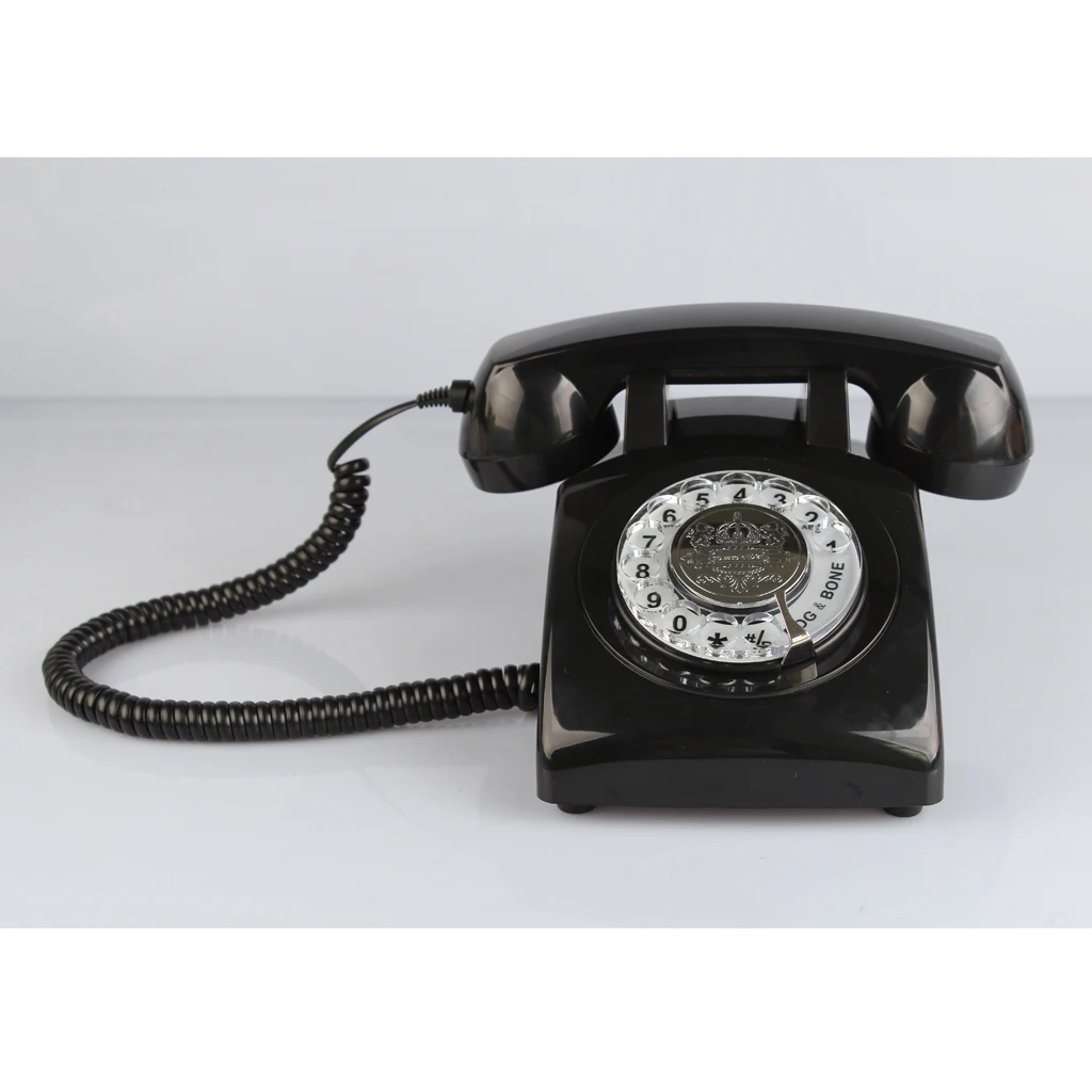 2xRotary Retro Rotary Dial Bell Desk Telephone black