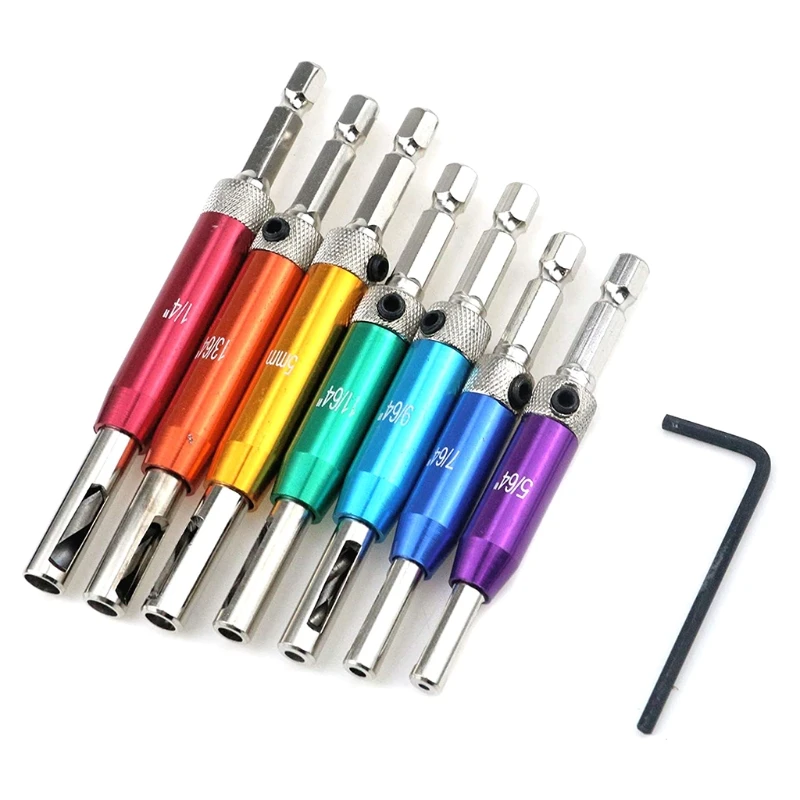 8Pcs/Set Self Center Hinge Drill Bits, Hinge Hole Opener with Wrench for Wooden Doors, Cabinets, Windows Woodworking antique woodworking bench