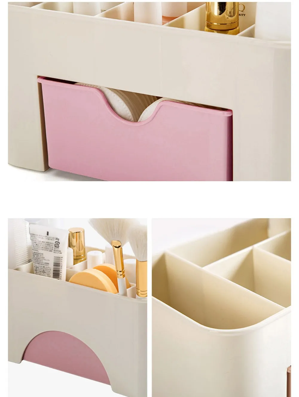 Plastic Makeup Organizer MakeUp Brush Storage Box with Drawer Cotton Swab Stick Storage Case Escritori organizador de maquillaje