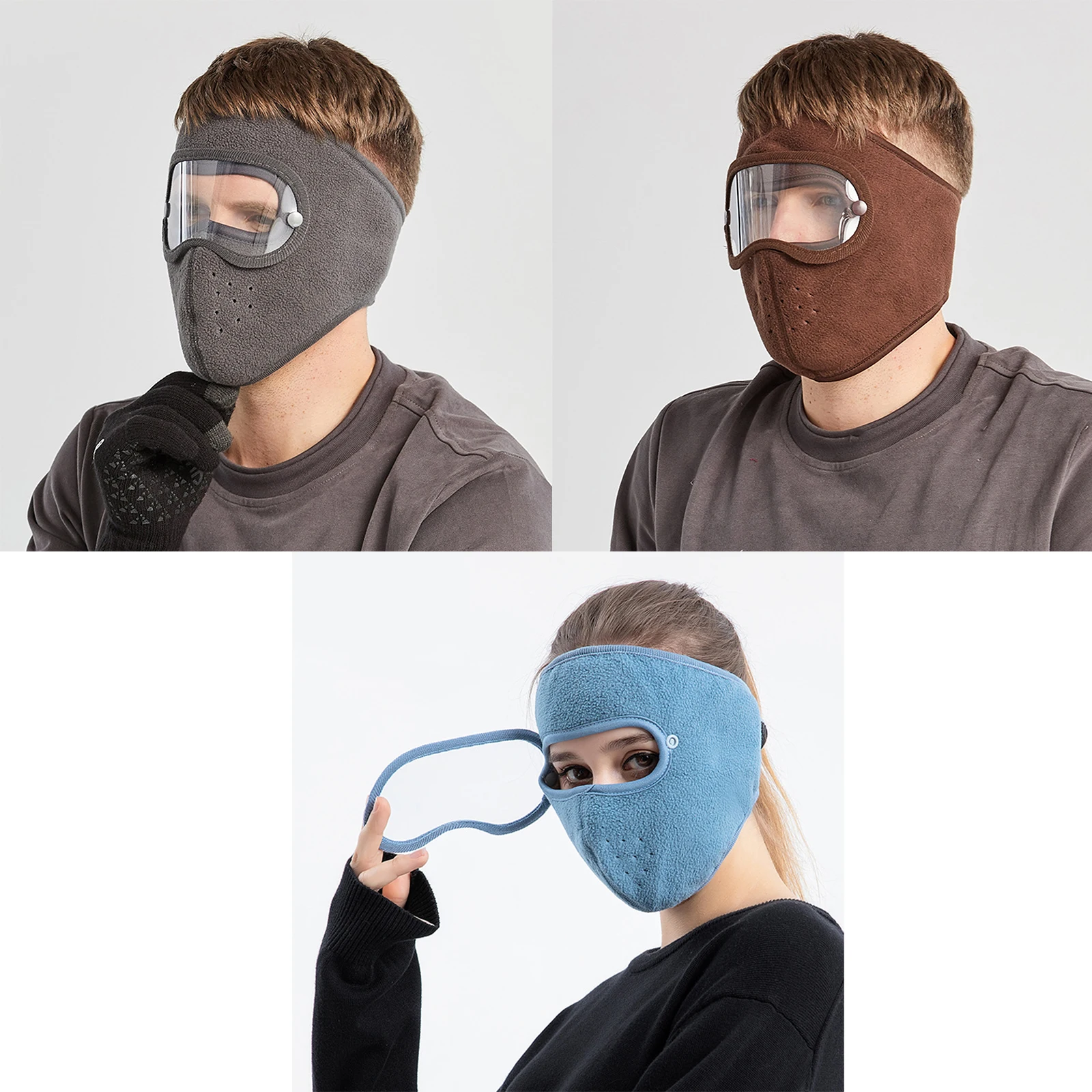 Dust-Proof Full Face Guard Headgear Anti-Fog Winter Warm w/ Goggles Skiing
