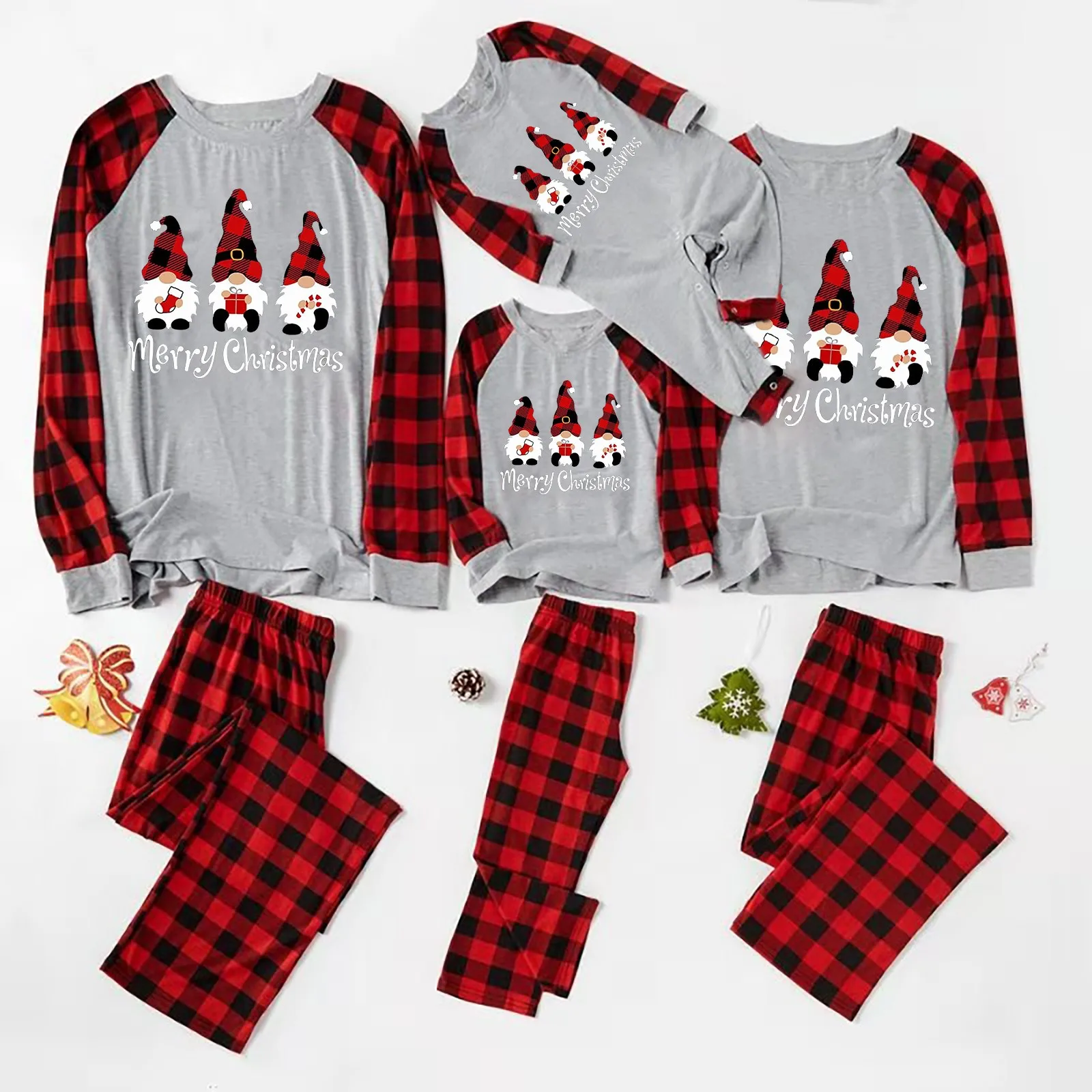 Vêtements de nuit de Noël Motif écossais Merry Christmas Elk Ensemble de pyjama de Noël assorti pour la famille 