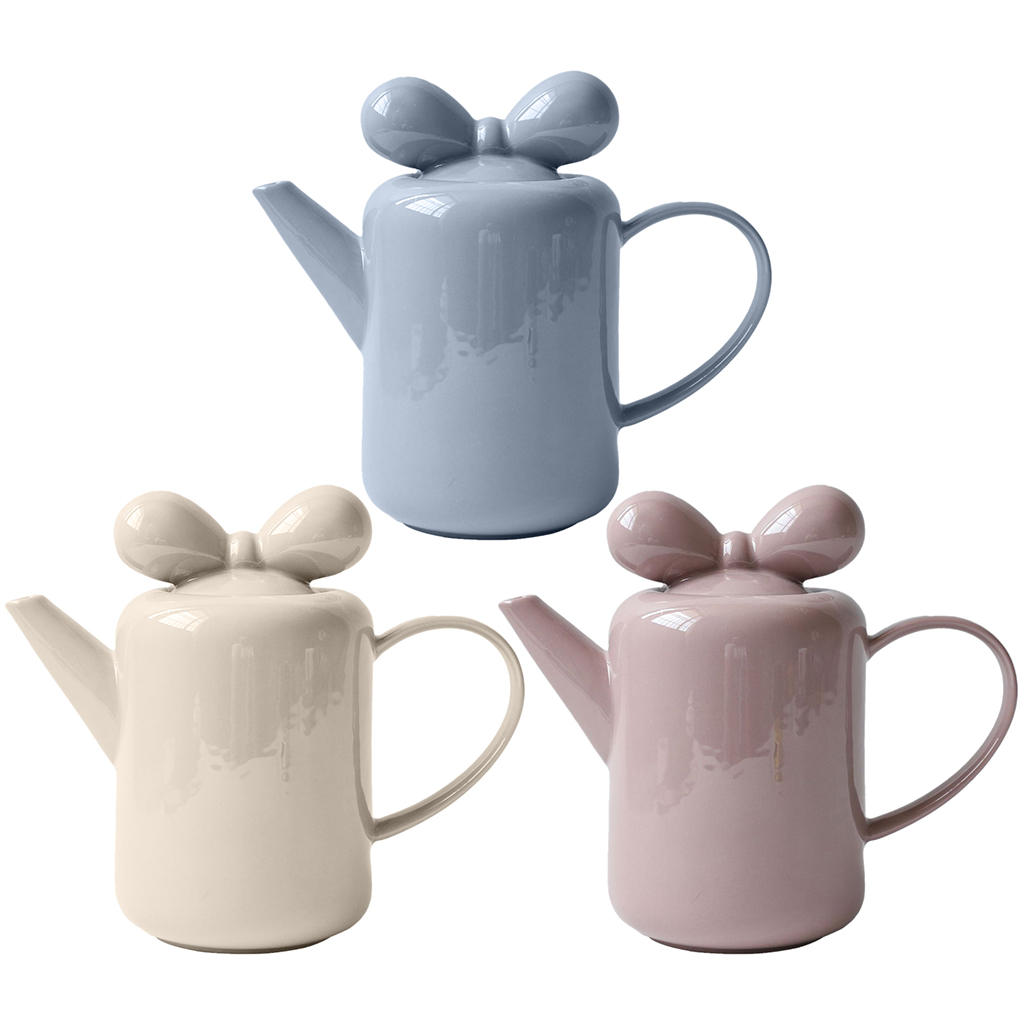 Ceramic Tea Pot, Candy-Colored Gift Decoration Bow Knot Design Tea Kettle for Home Adults