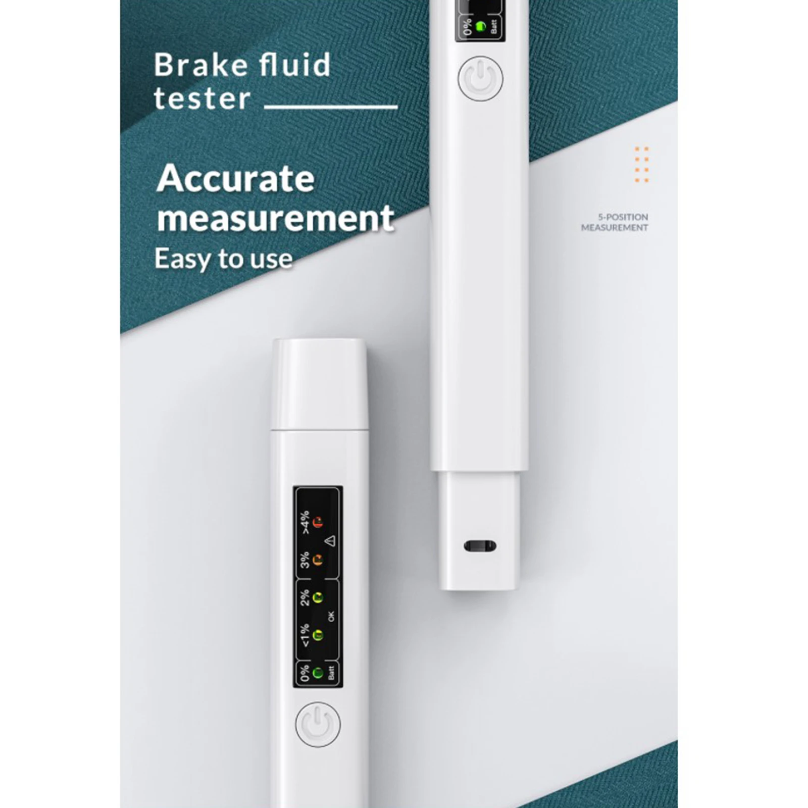Brake Fluid Tester Pen, Fluid Liquid Oil Moisture Analyzer w/5 LED Indicators,Diagnostic Testing Tool