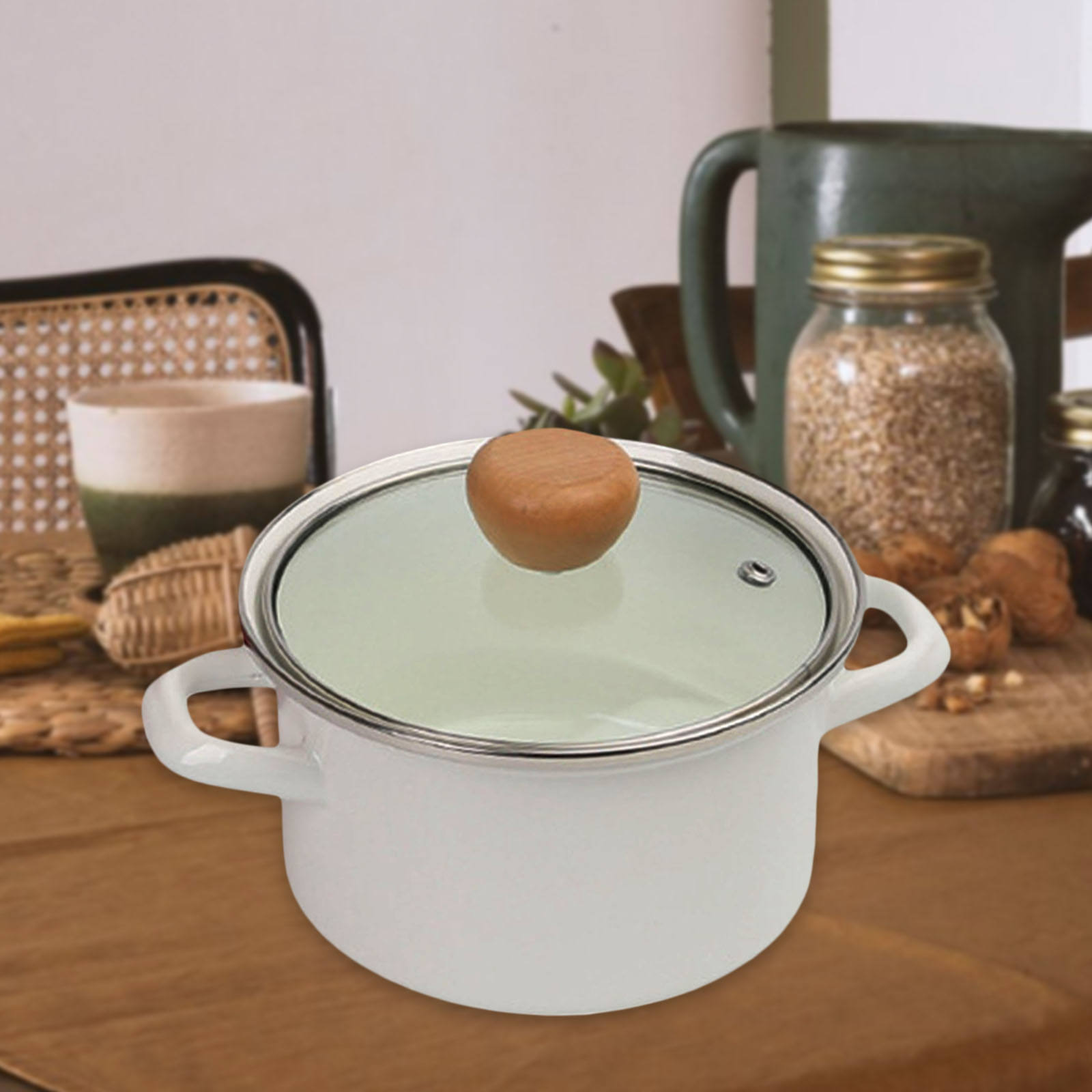 Enamel Sauce Pot Nonstick Milk Pan with Glass Lid Kitchen for Milk Make Tea