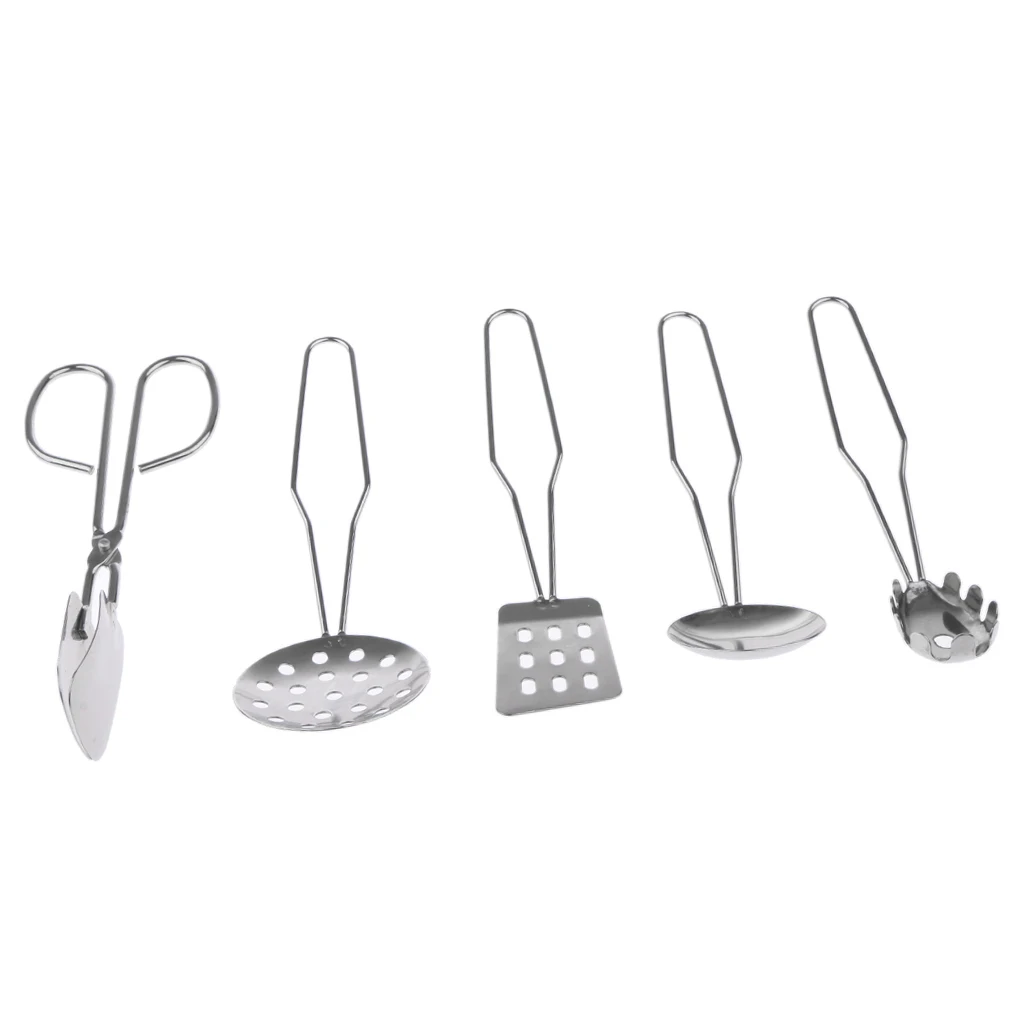 F 5pcs Kids Stainless Steel Kitchen Cooking Utensils Toy Pretend Play Toy 
