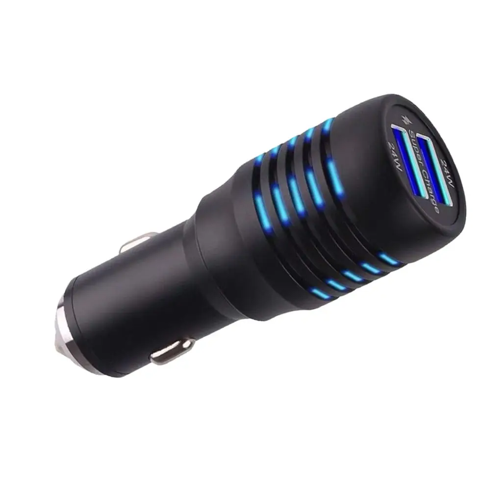 Car Charger, Dual USB Port Cigarette Lighter Adapter Safety Hammer Black