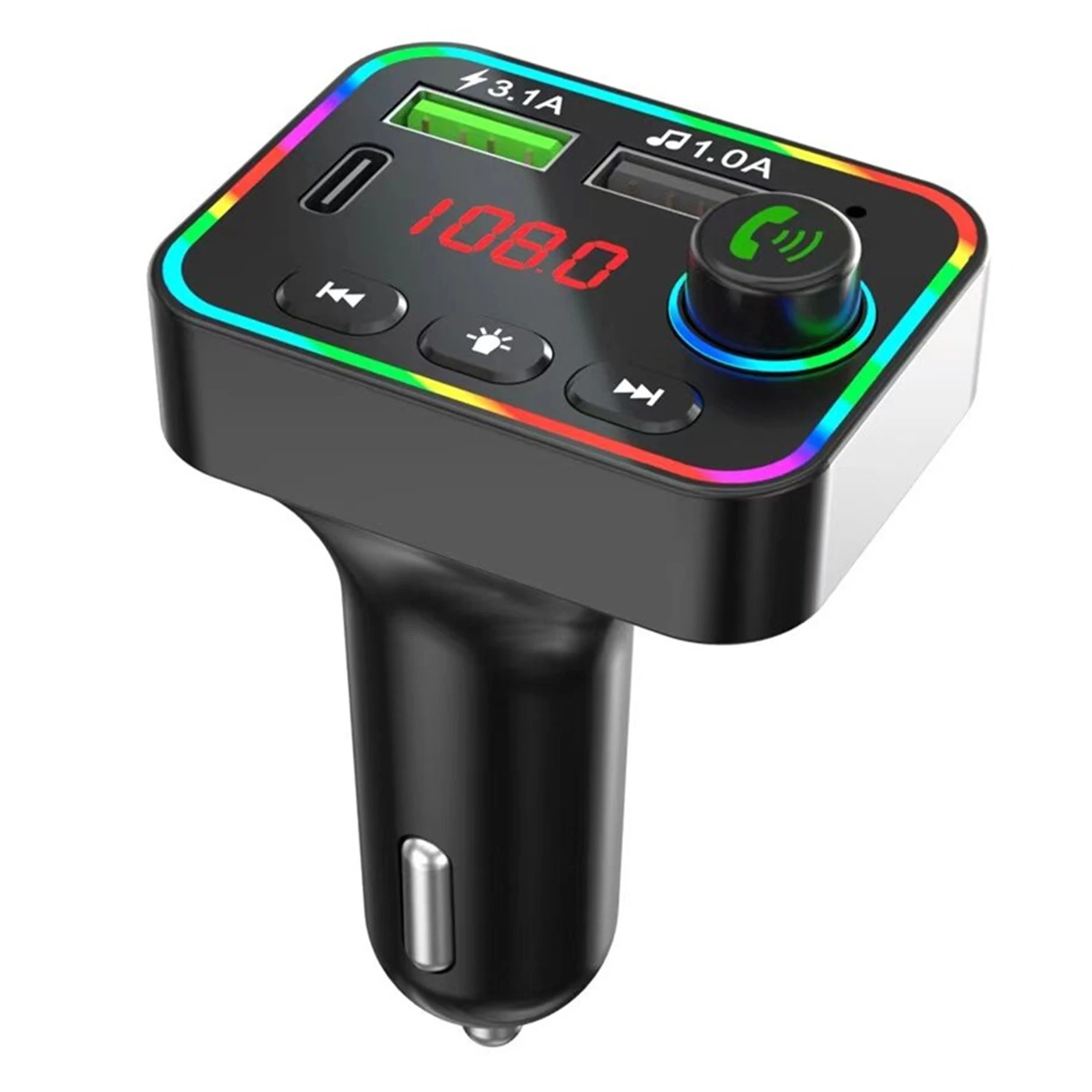 Quick 3.1 Car Charger Adapter Fast Charging Bluetooth Cigarette Lighter LED Voltage Display Dual USB Port Type-C Port