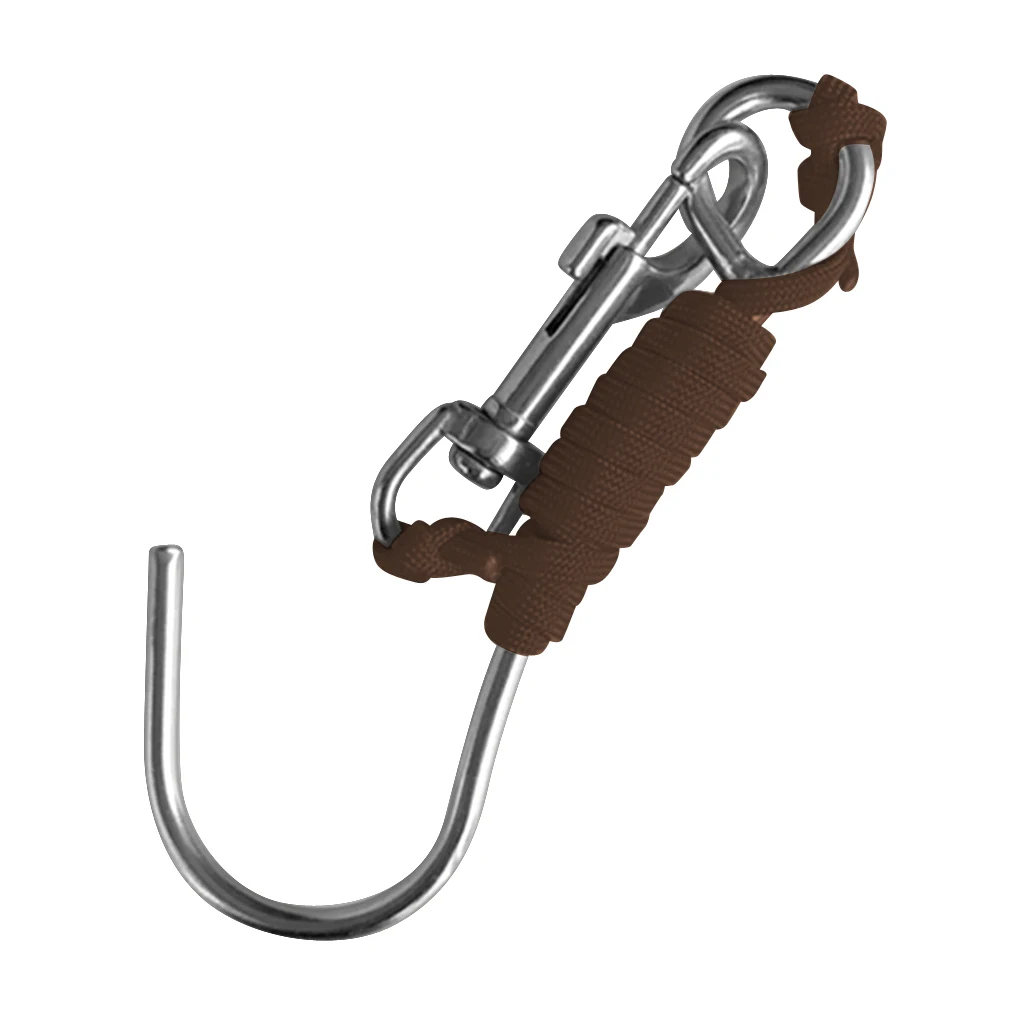 Scuba Diving Reef Drift Hook Stainless Steel Single Hook with Line and Clip for Current Dive Underwater Photography