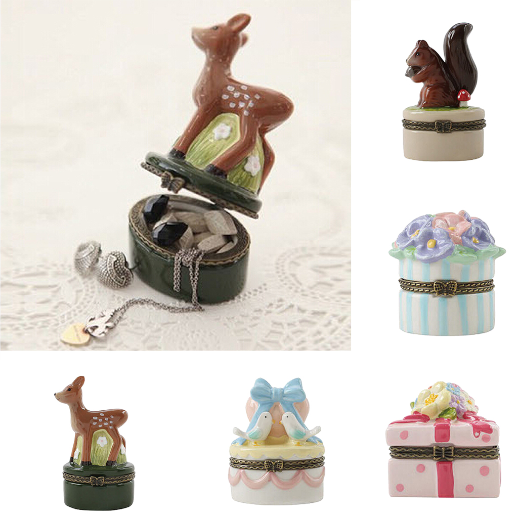 Cute Painted Ceramics Trinket Jewelry Box Necklace Storage Girl Gift-Deer