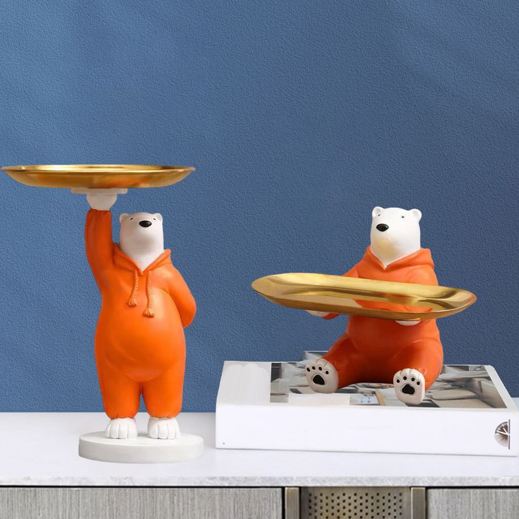 Nordic Polar Bear Sculpture Bear Statue Storage Tray Table Decoration Gift Key Glasses Coin Jewelry Plate Tray Home Art Statue
